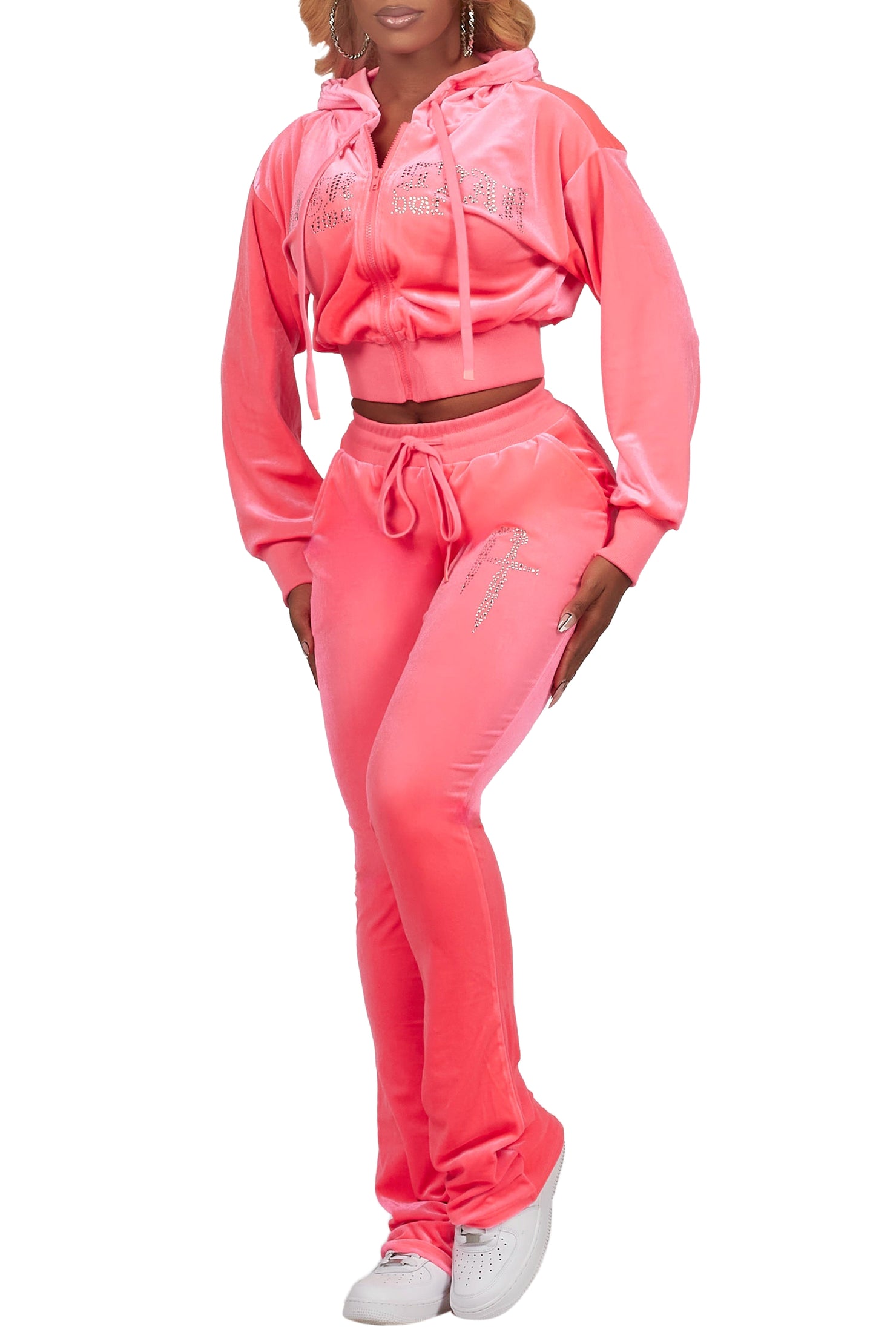 Atalaya Neon Pink Stacked Rhinestone Velour Trackset