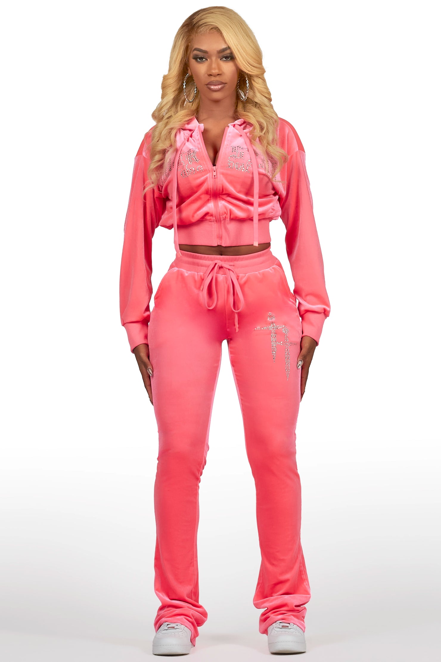 Atalaya Neon Pink Stacked Rhinestone Velour Trackset