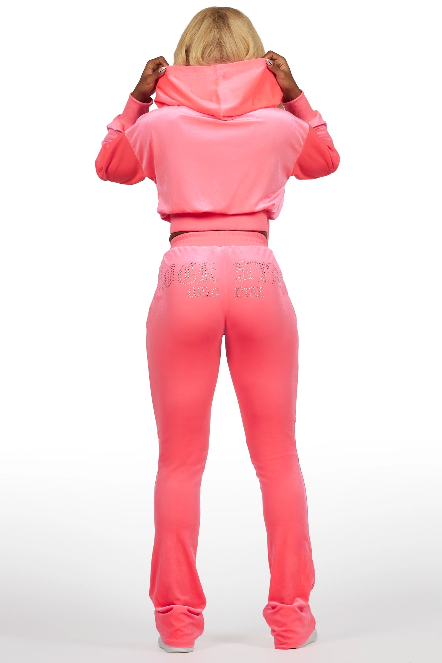 Atalaya Neon Pink Stacked Rhinestone Velour Trackset