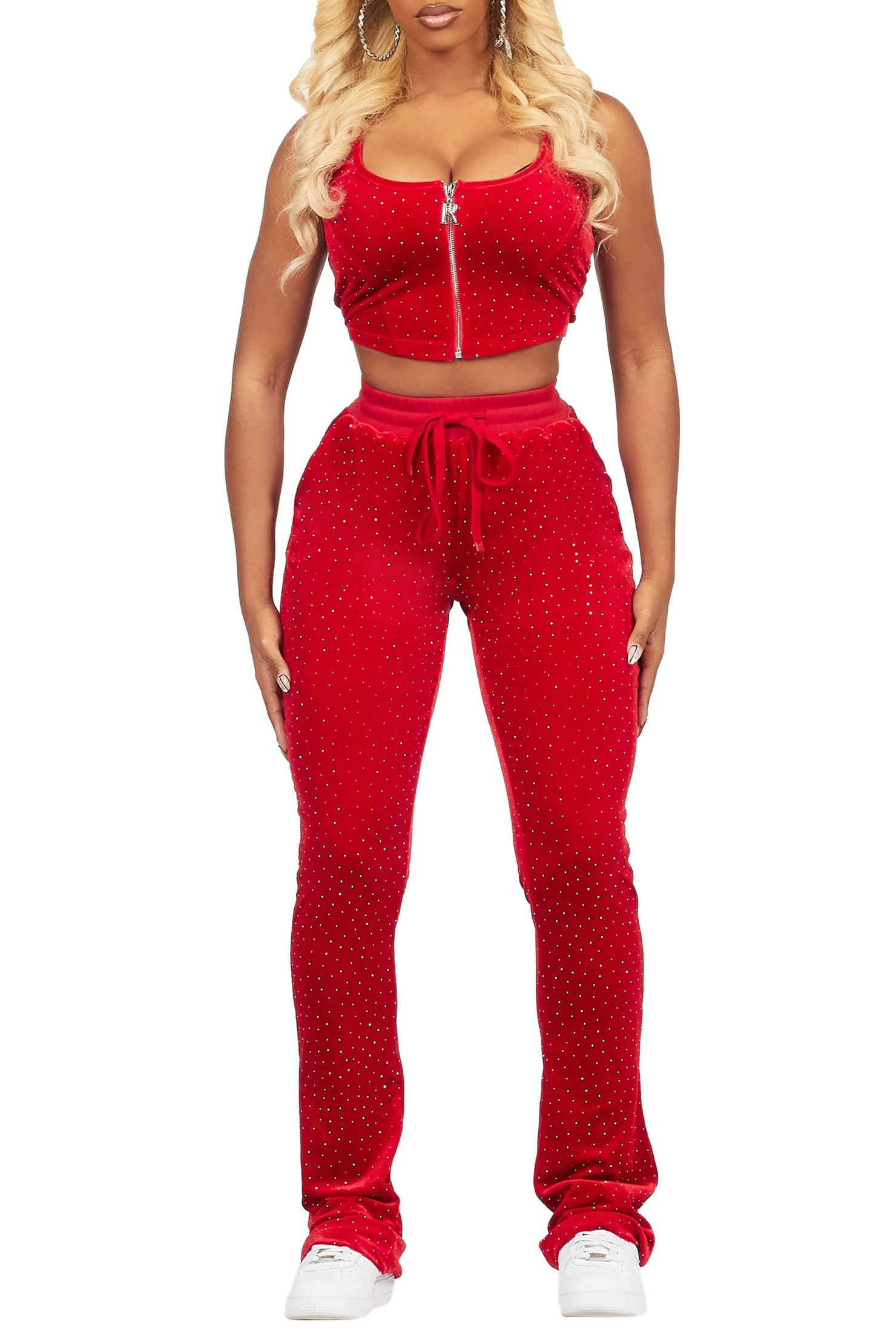 Ladenisha Red Velour Stacked Corset Trackset