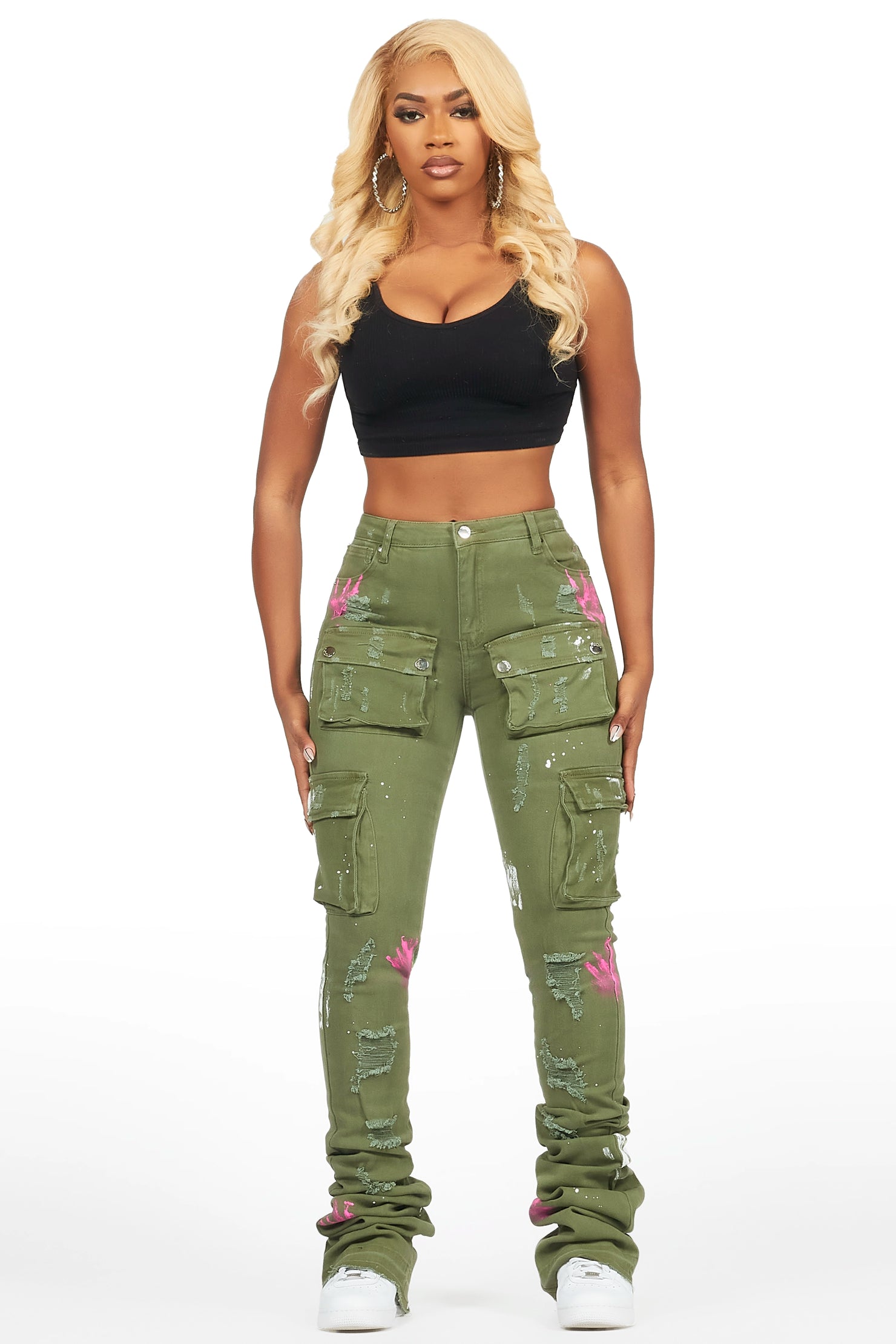 Robbin Olive Painted Super Stacked Jean