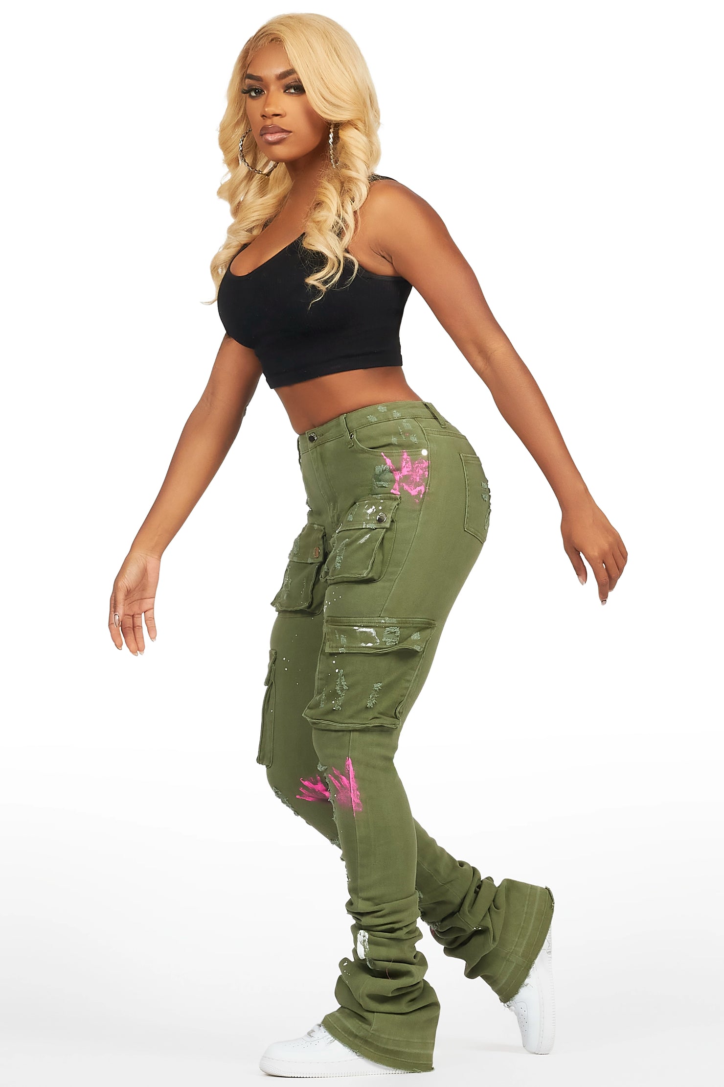 Robbin Olive Painted Super Stacked Jean