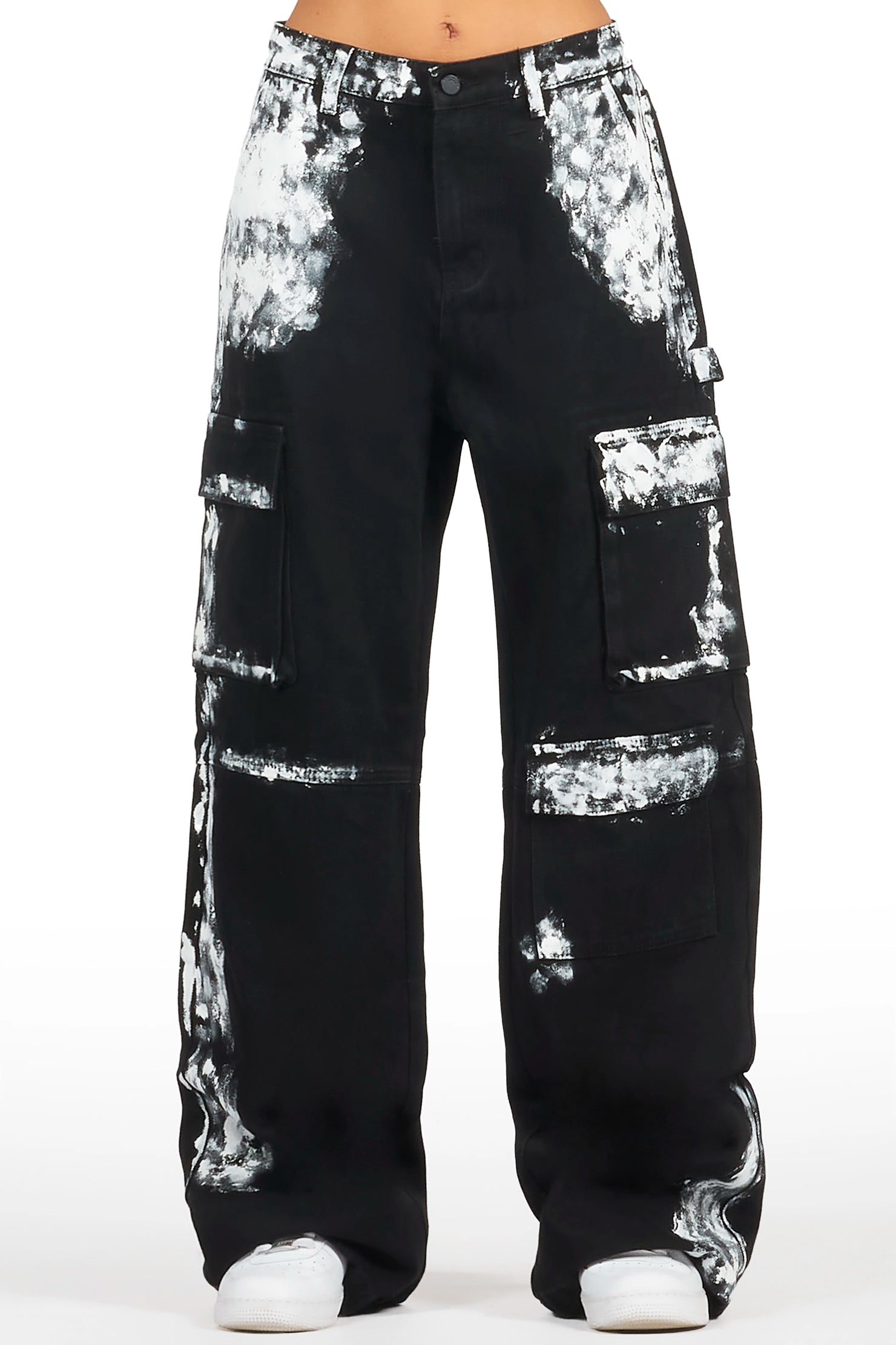 Roniqua Black Painted Baggy Cargo Jean