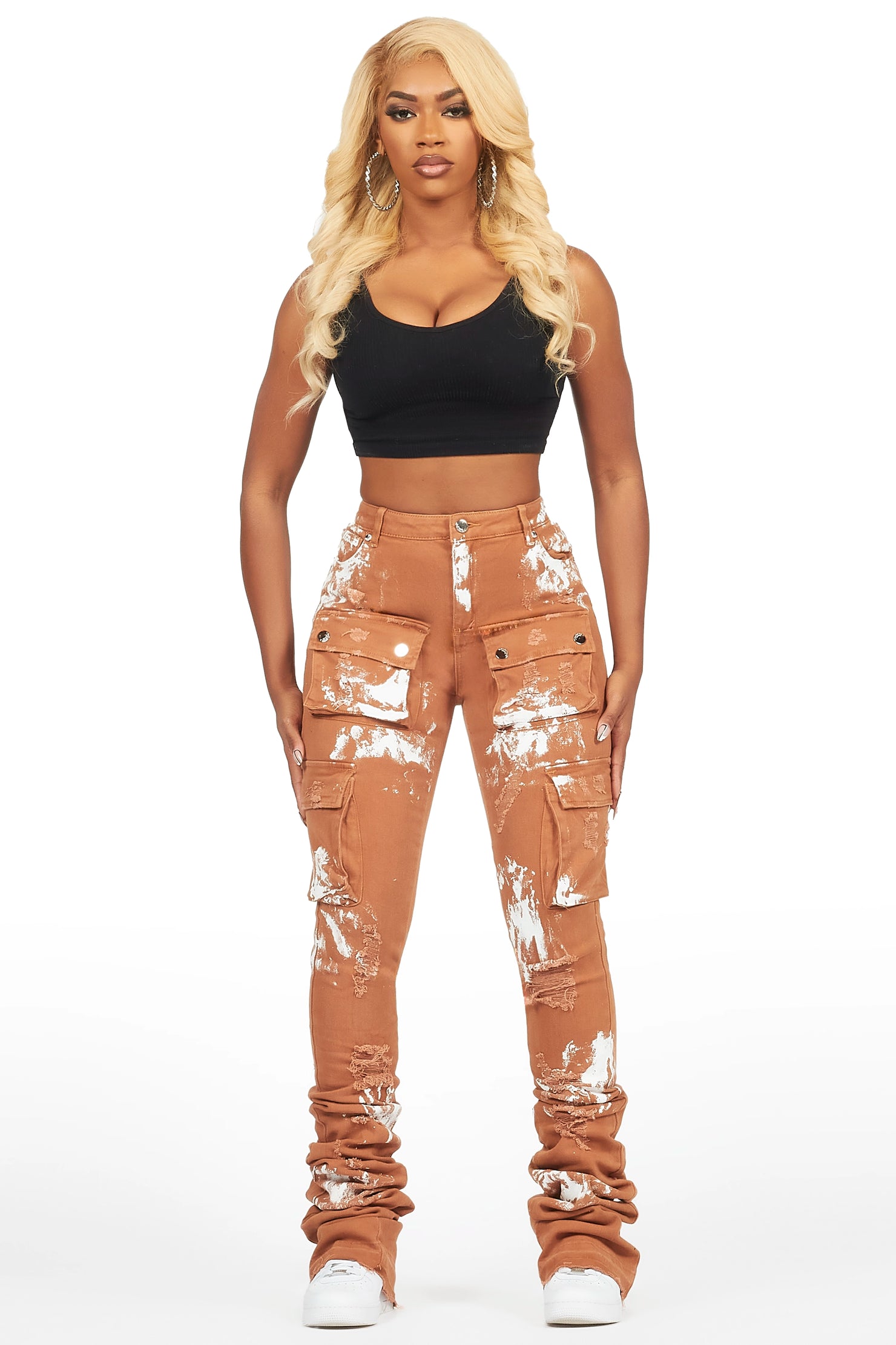 Latrice Camel Painted Super Stacked Jean