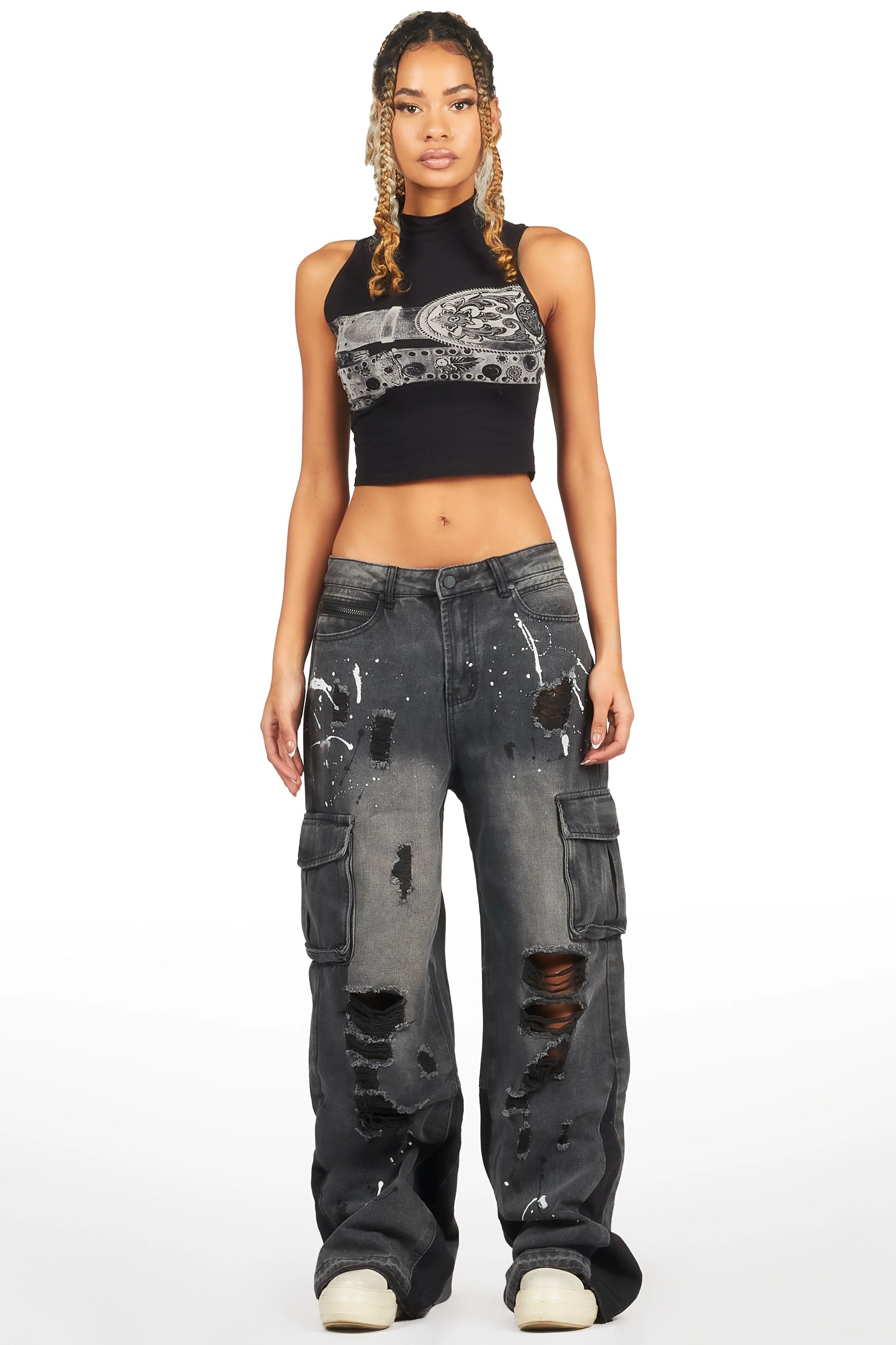 Mileah Black Baggy Cargo Jean