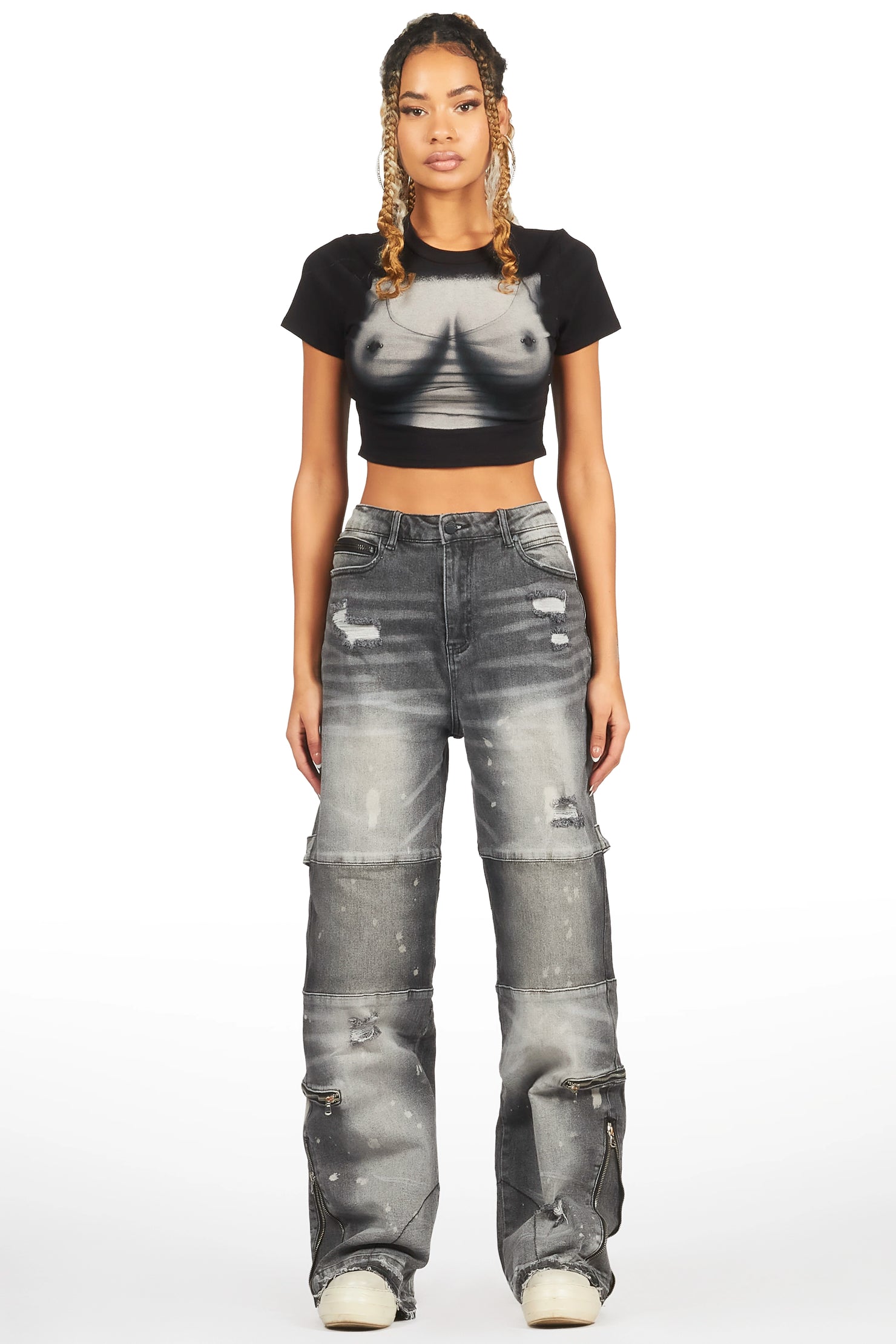 Jordin Grey Wash Baggy Cargo Jean