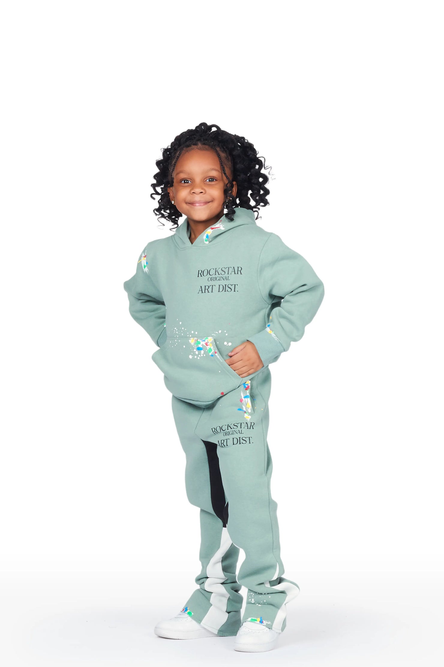 Girls Artie Sage/White Hoodie Stacked Flare Track Set