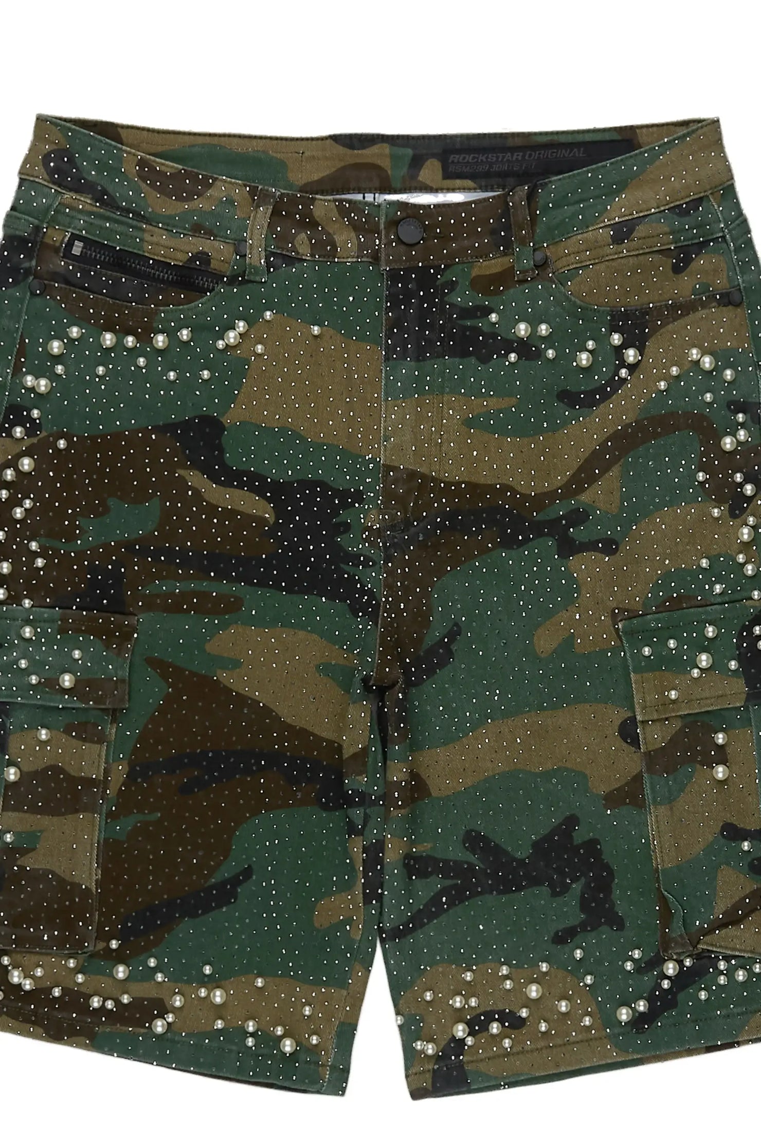 Sevyn Faded Camo Rhinestone Denim Short
