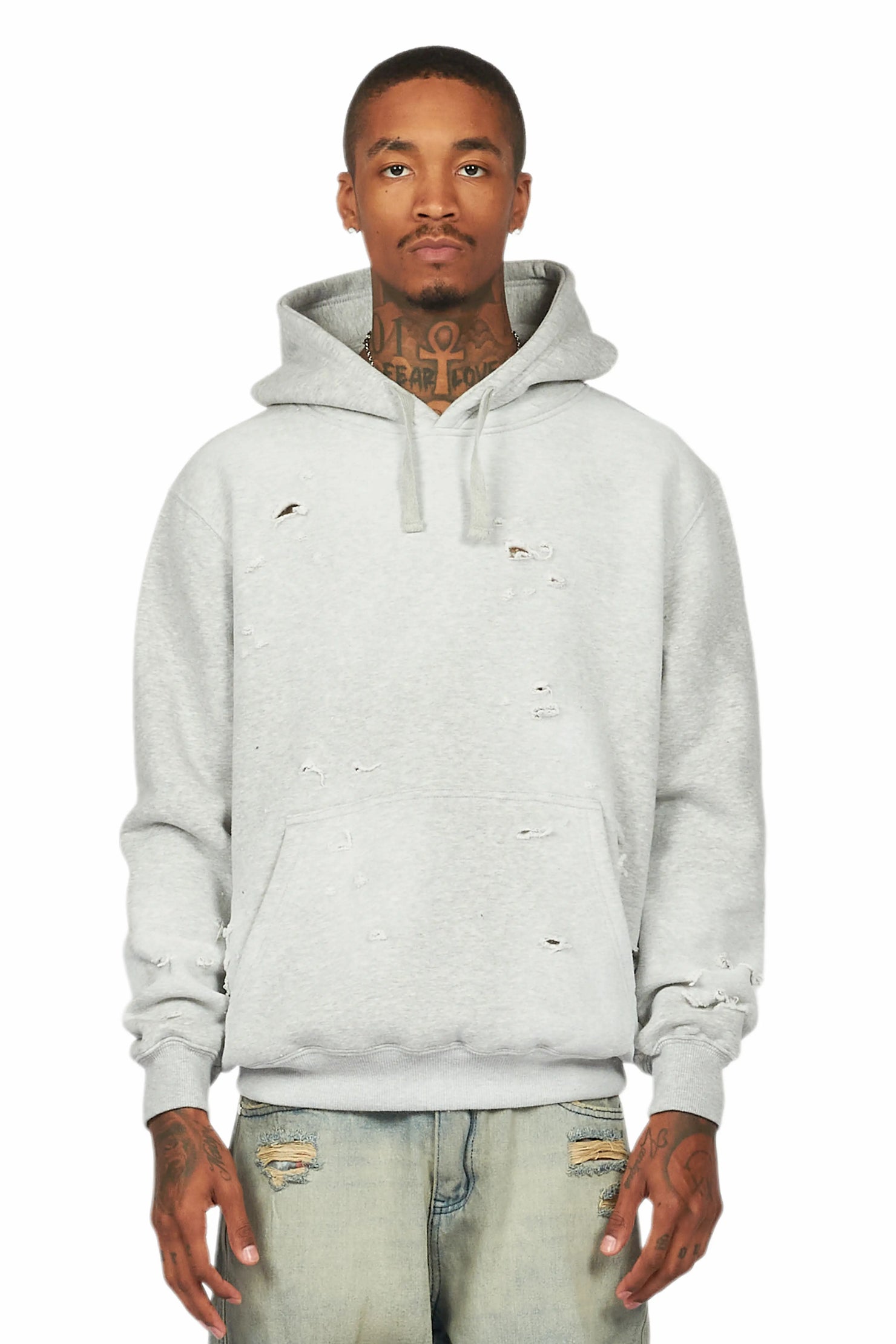 Baki Heather Grey Distressed Hoodie