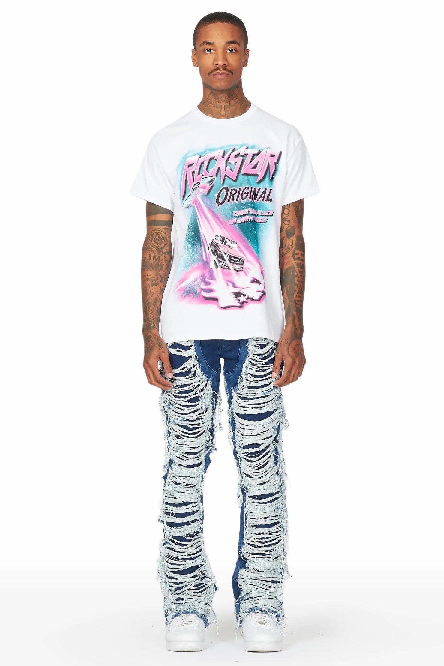 Conrad Blue Stacked Flare Jean