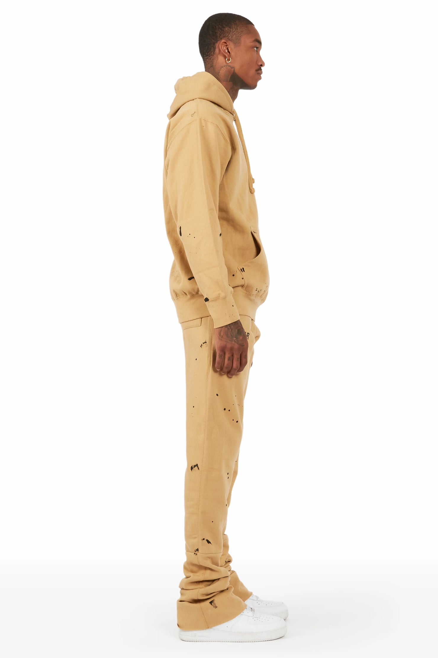 Raffer Beige Hoodie/Super Stacked Flare Track Set