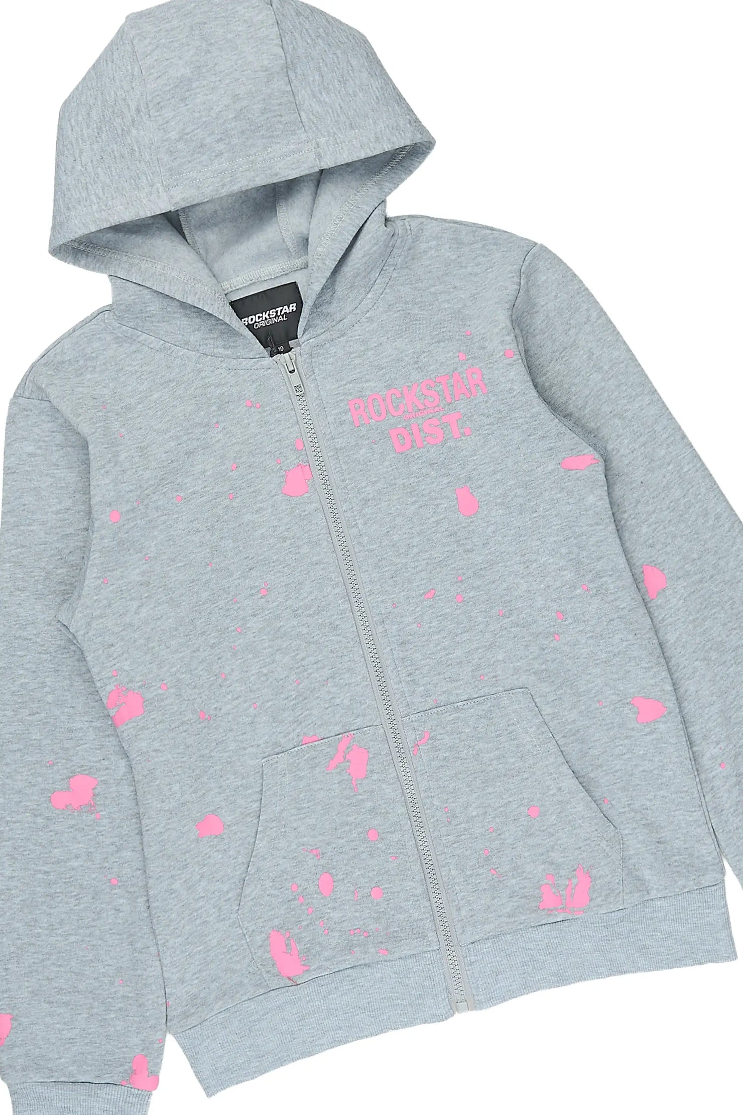 Girls Halloway Heather Grey/Pink Zip Up Stacked Flare Track Set
