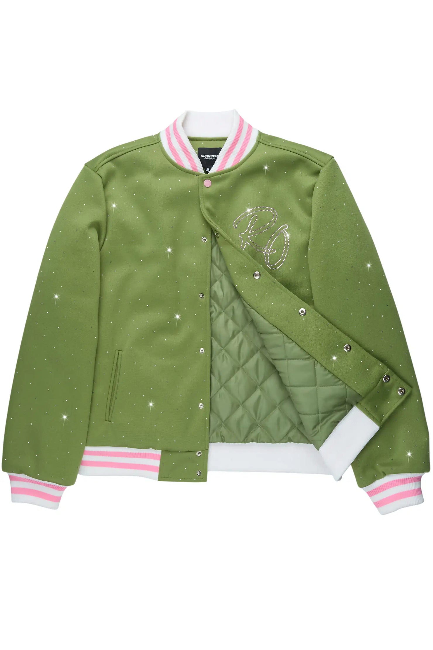 Alonza Green/Pink Rhinestone Varsity Jacket