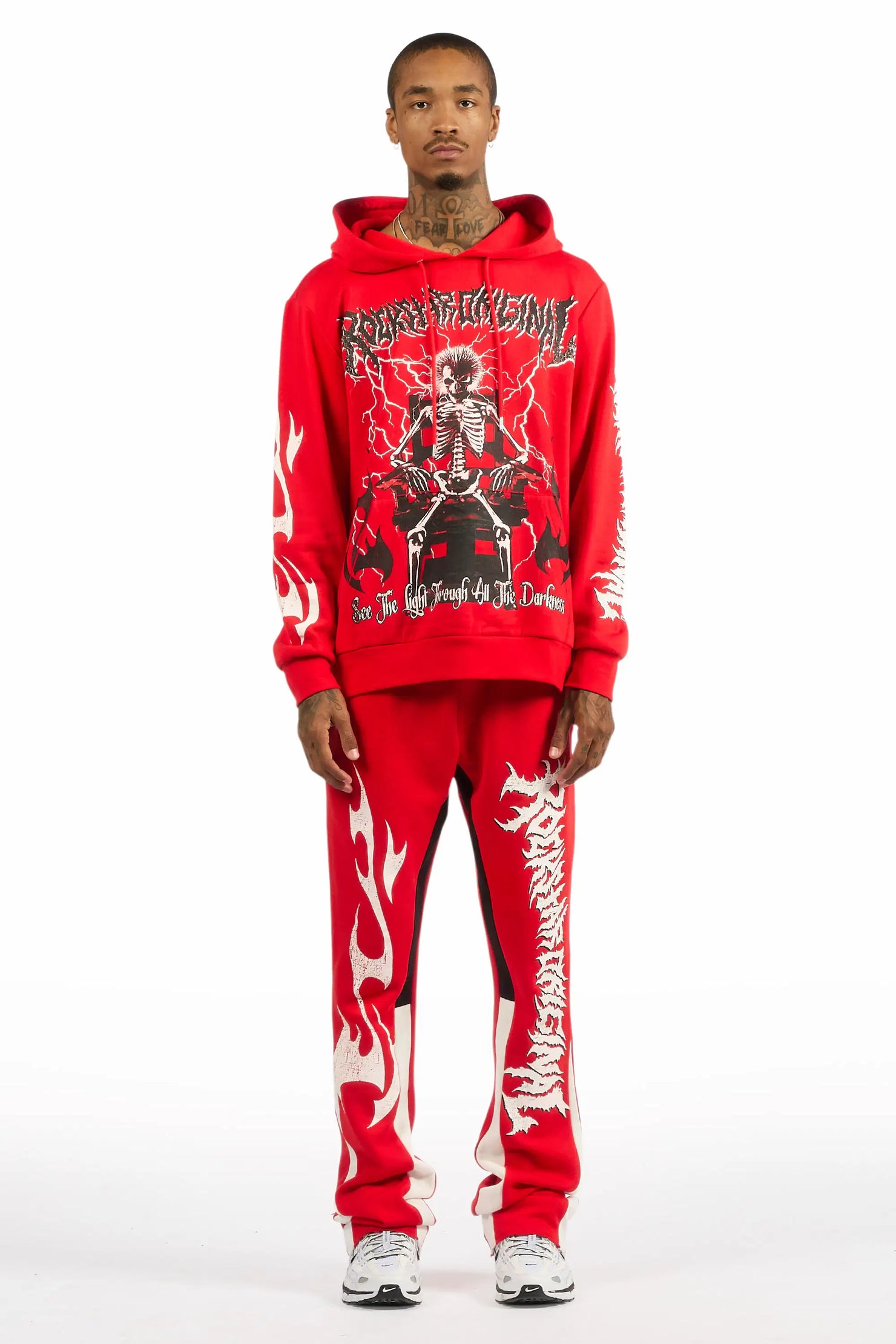 Deathrow Red Hoodie/Stacked Track Pant Set