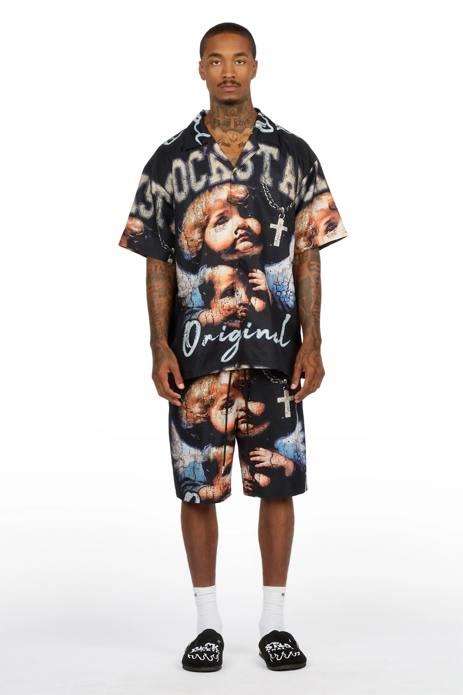 Deiter Black Button Down T-Shirt/Short Set