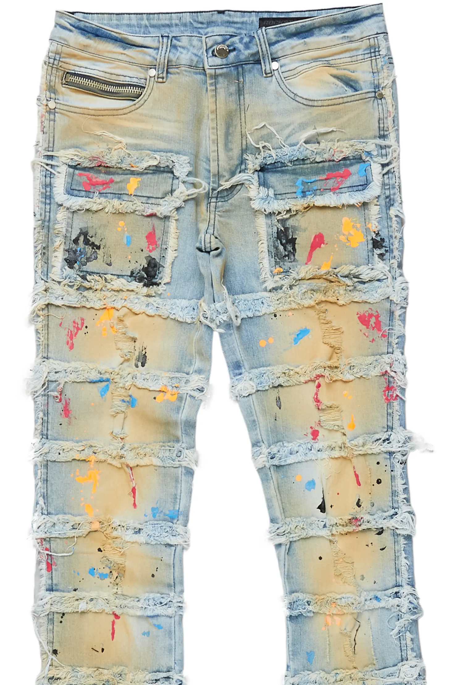 Zafer Blue Painter Stacked Flare Jean