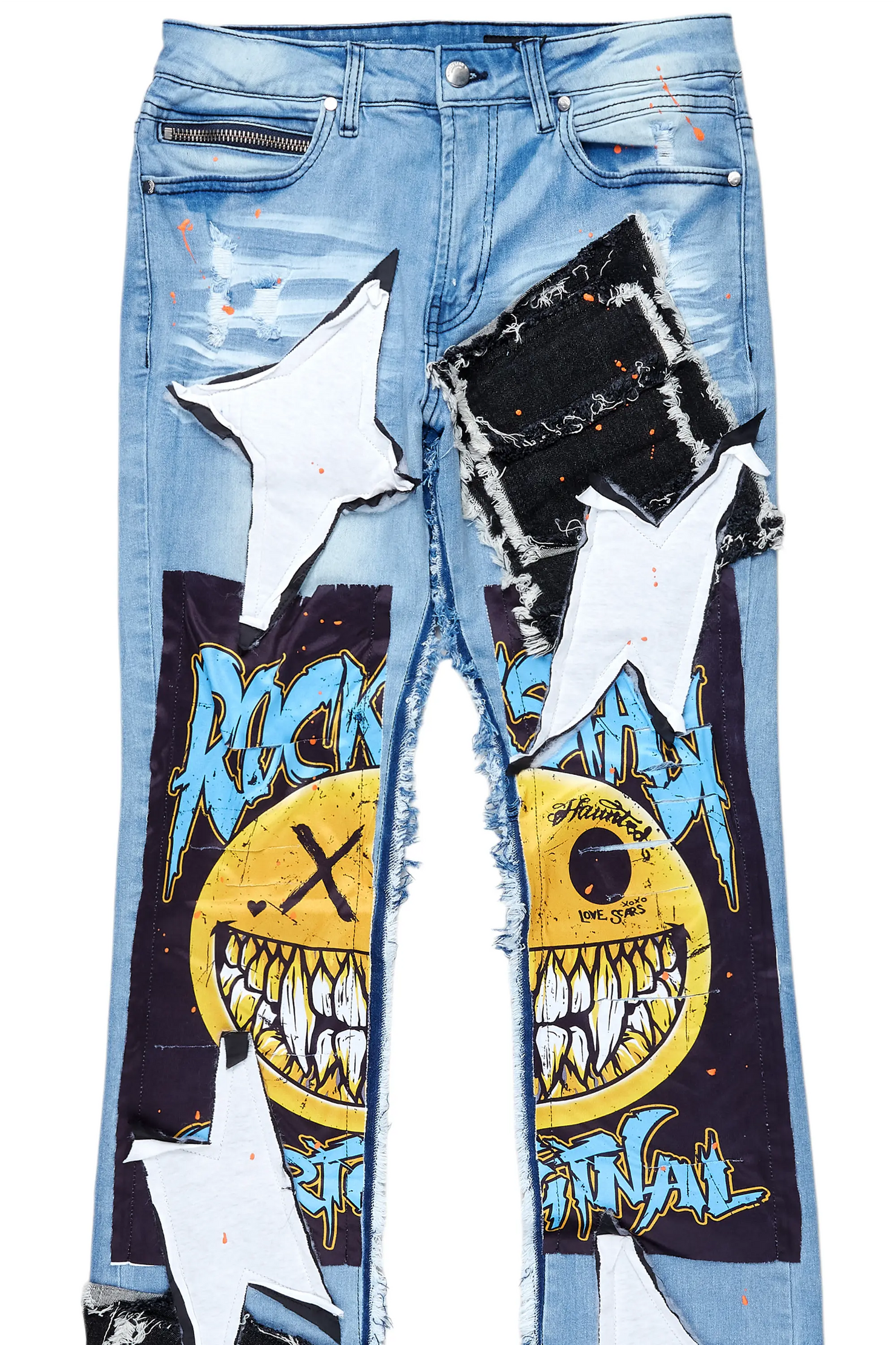 Fraust Blue Patchwork Stacked Flare Jean
