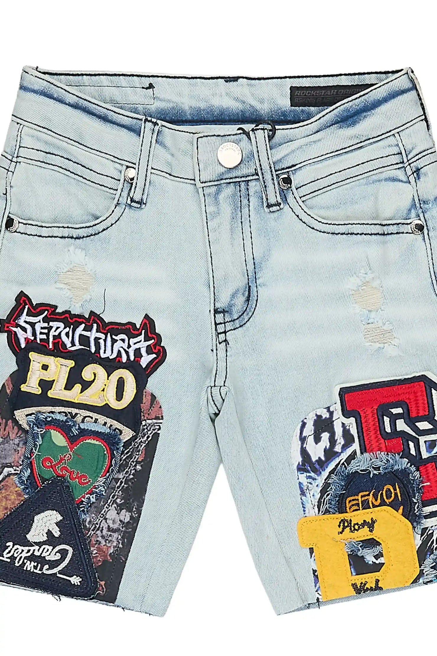Boys Espen Blue Patchwork Denim Short