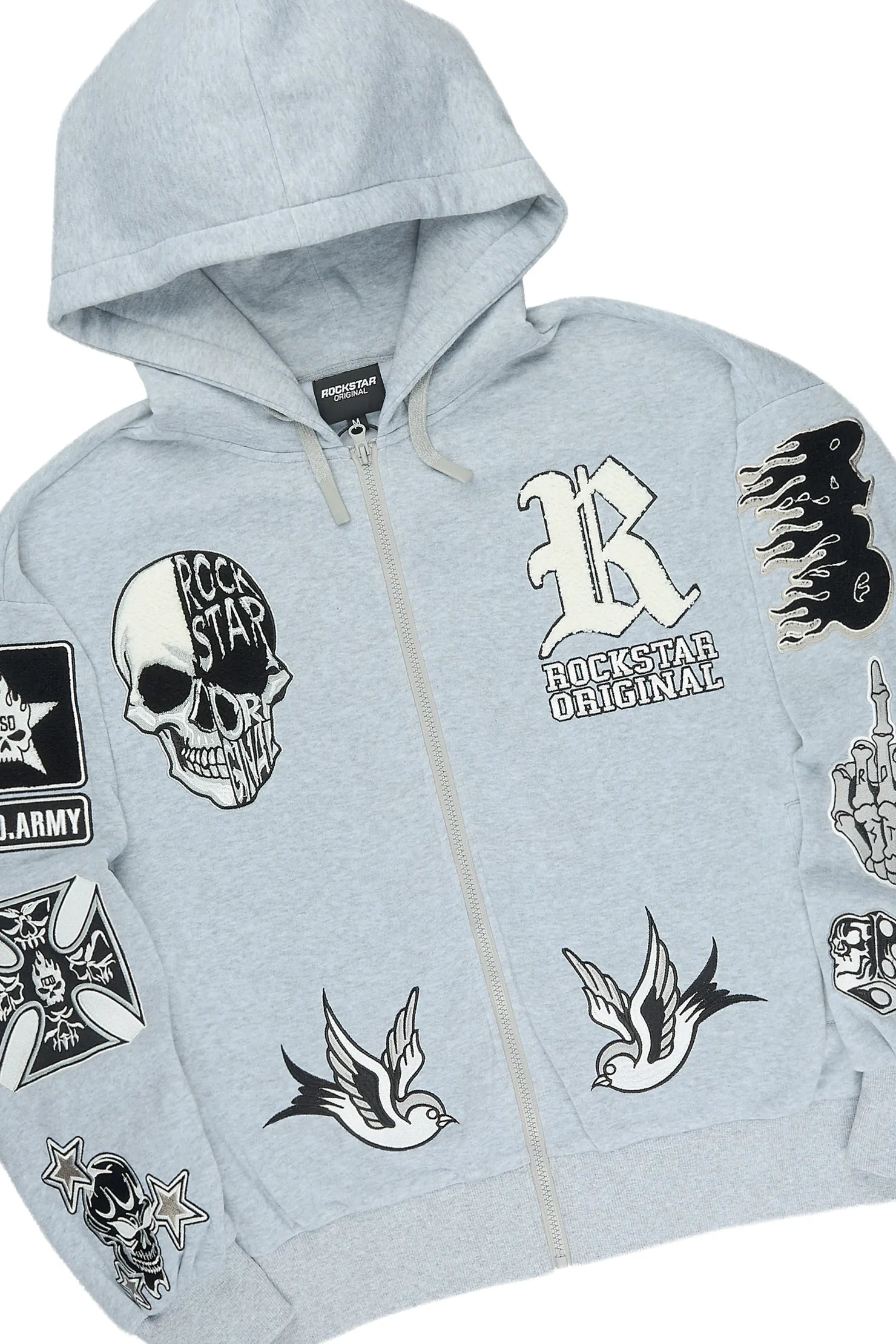 Vidar Heather Grey Zip Up Hoodie Stacked Track Set
