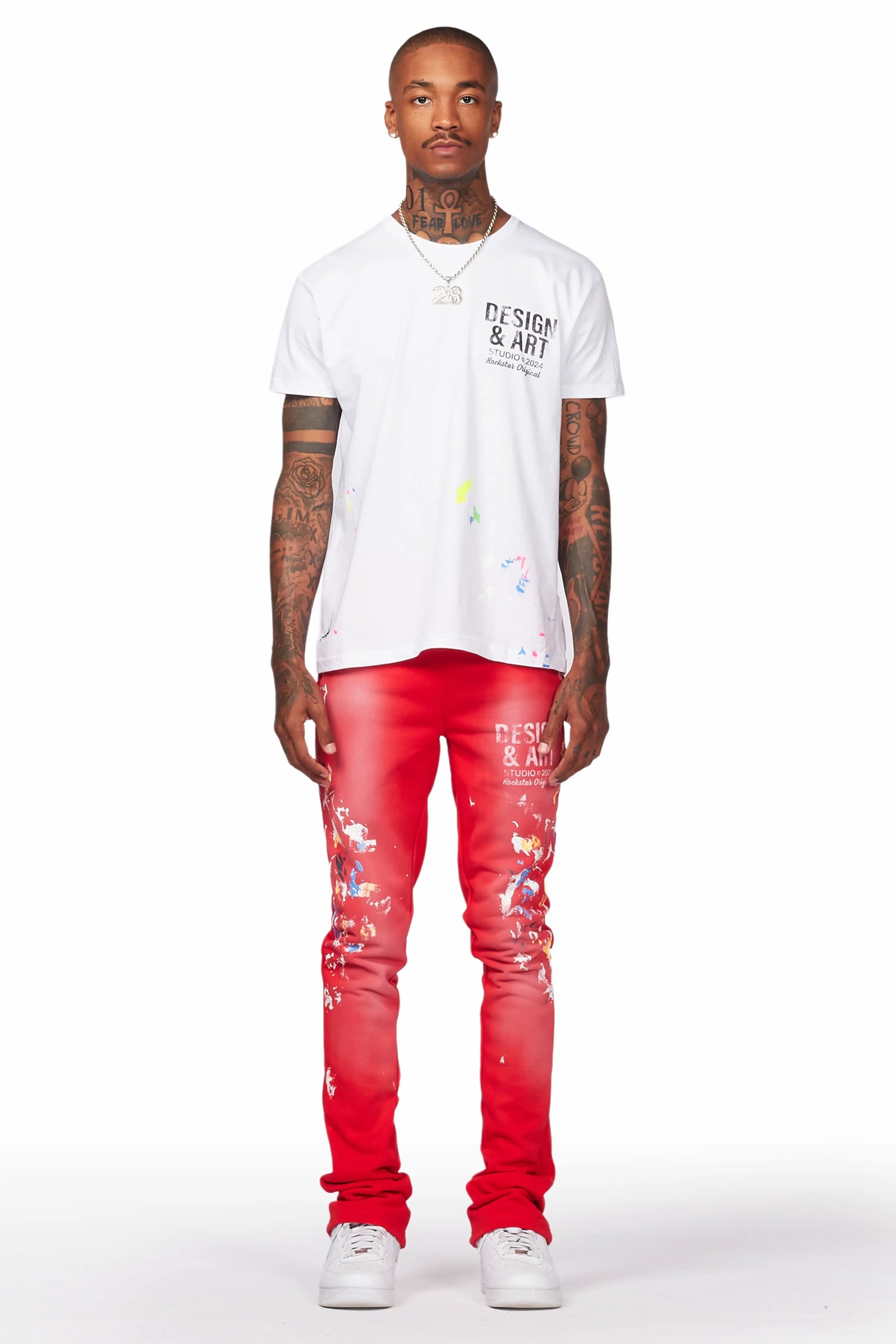 Patel Red Graphic Stacked Flare Pant