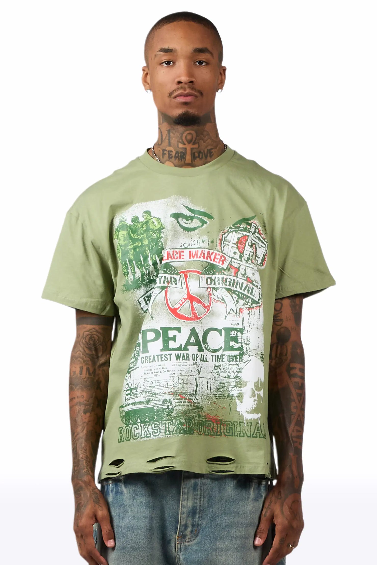 Saeko Olive Oversized Graphic T-Shirt