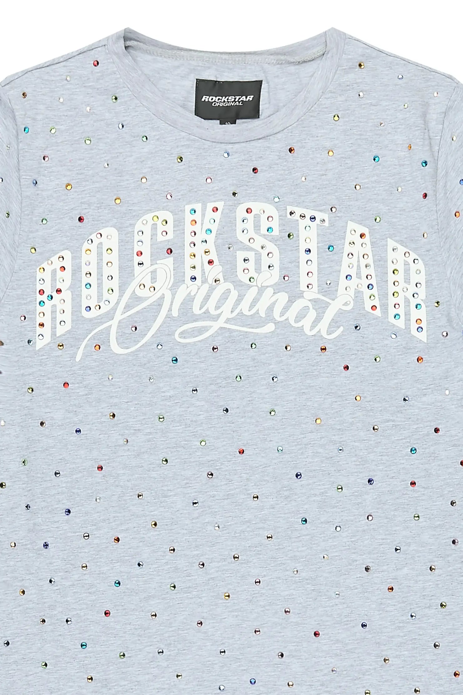 Girls Franchesca Heather Grey Rhinestone T-Shirt