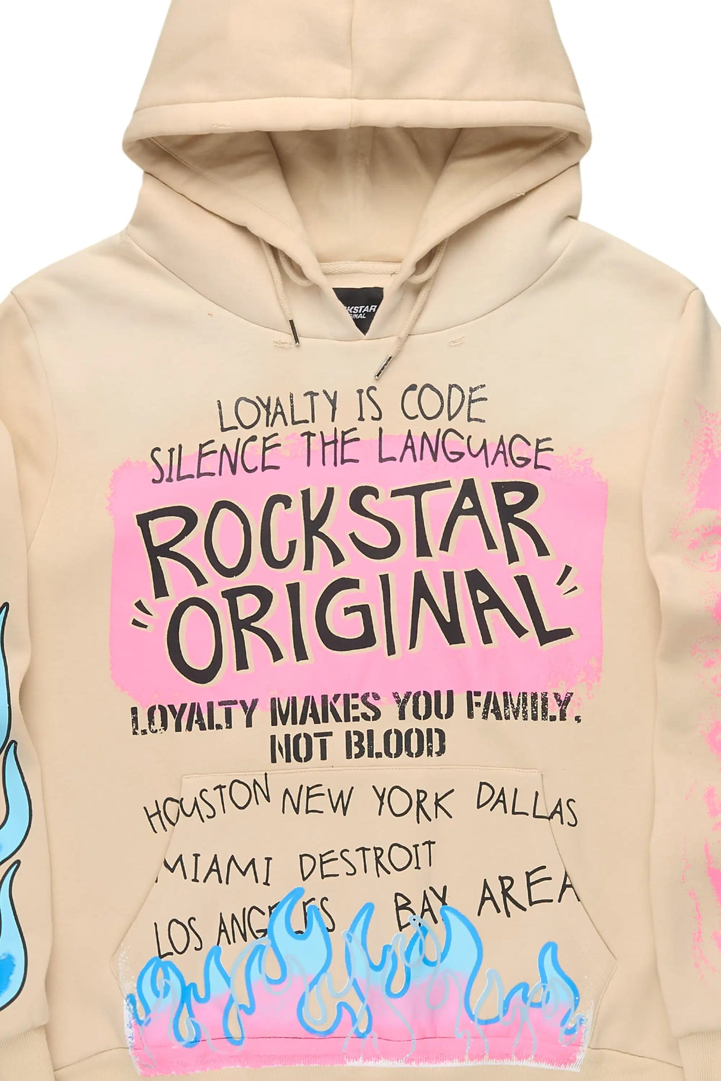 Beno Beige Distressed Graphic Relaxed Hoodie