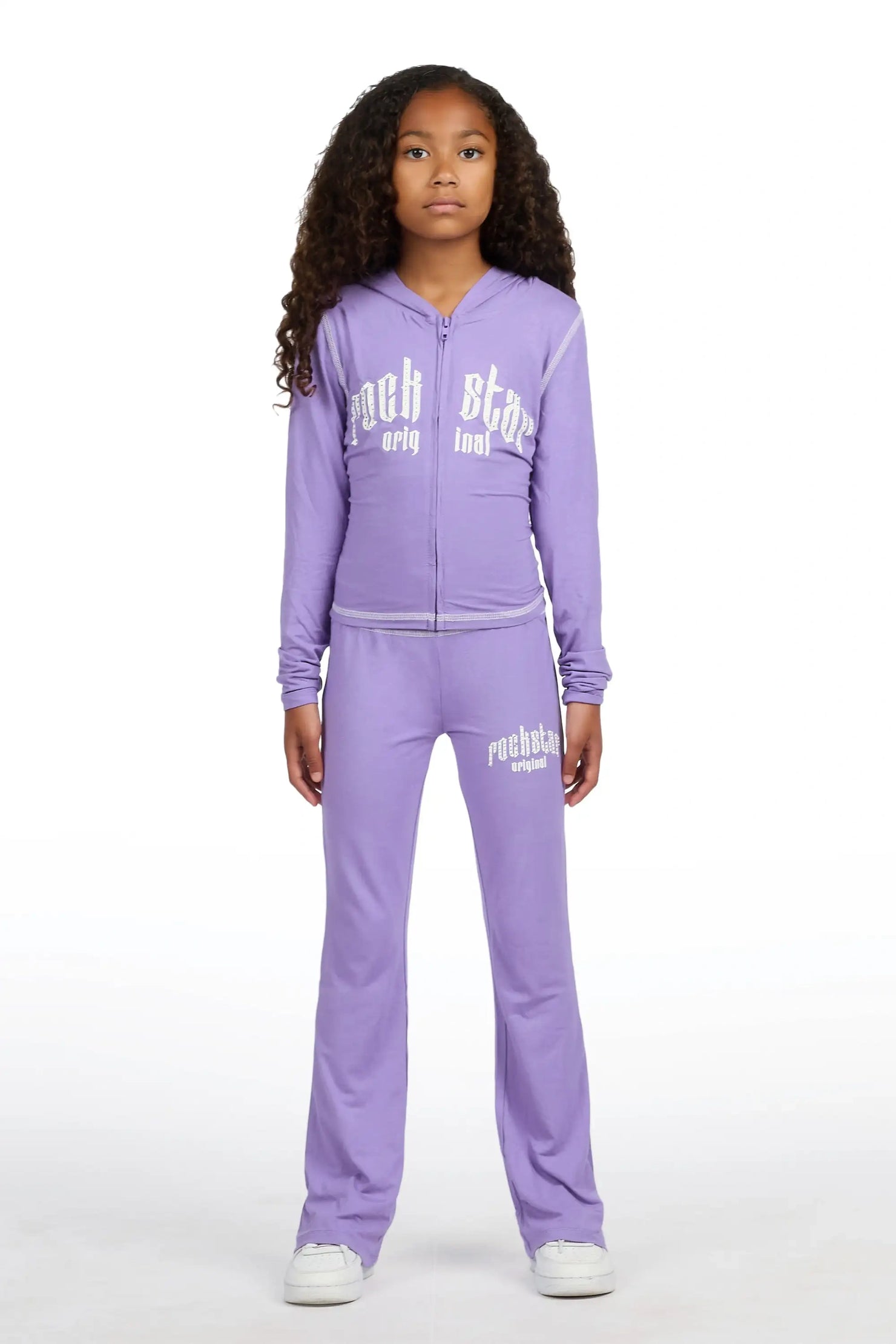 Girls Zyriah Purple Rhinestone Lounge Track Set