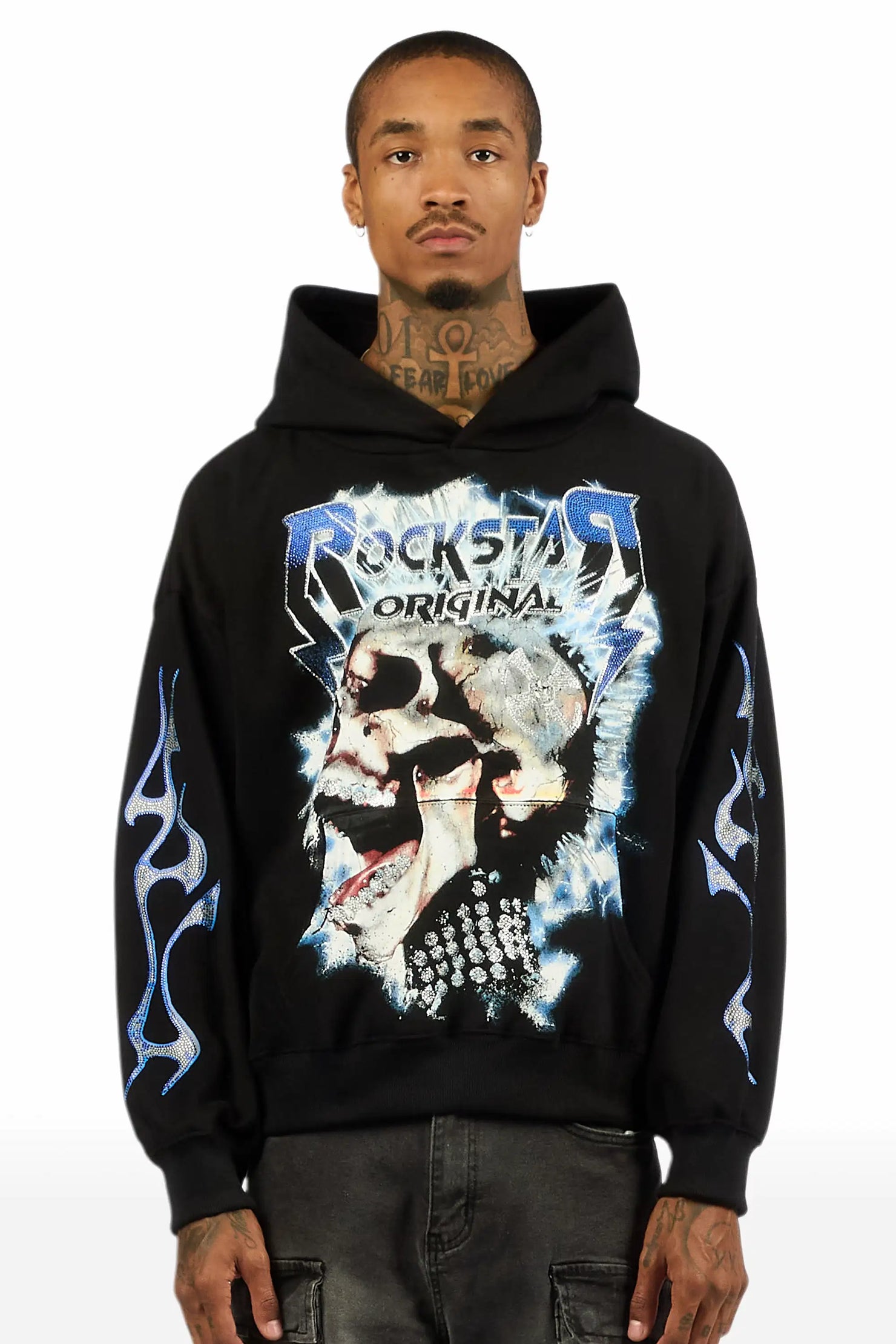 Outerworld Black Rhinestone Oversized Hoodie