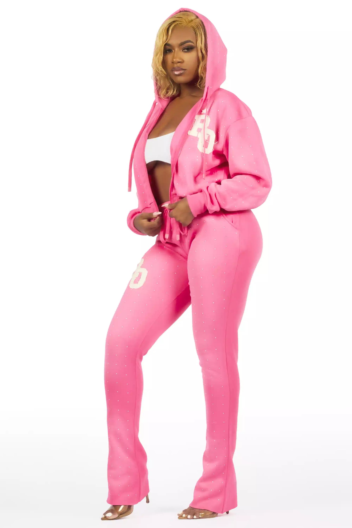 Tyona Pink Rhinestone Stacked Flare Track Set