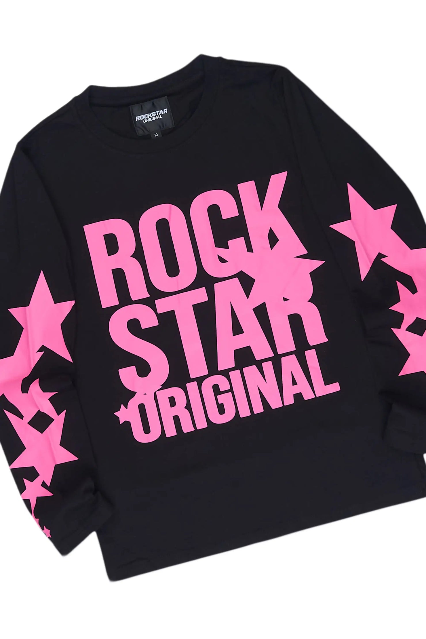 Girls Sechora Black/Dark Grey Long Sleeve T-Shirt Denim Short Set