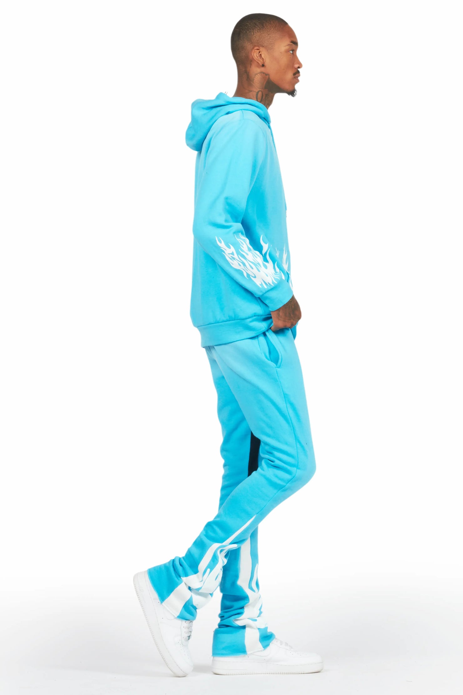 Bubble Blue Stacked Flare Hoodie Track Set