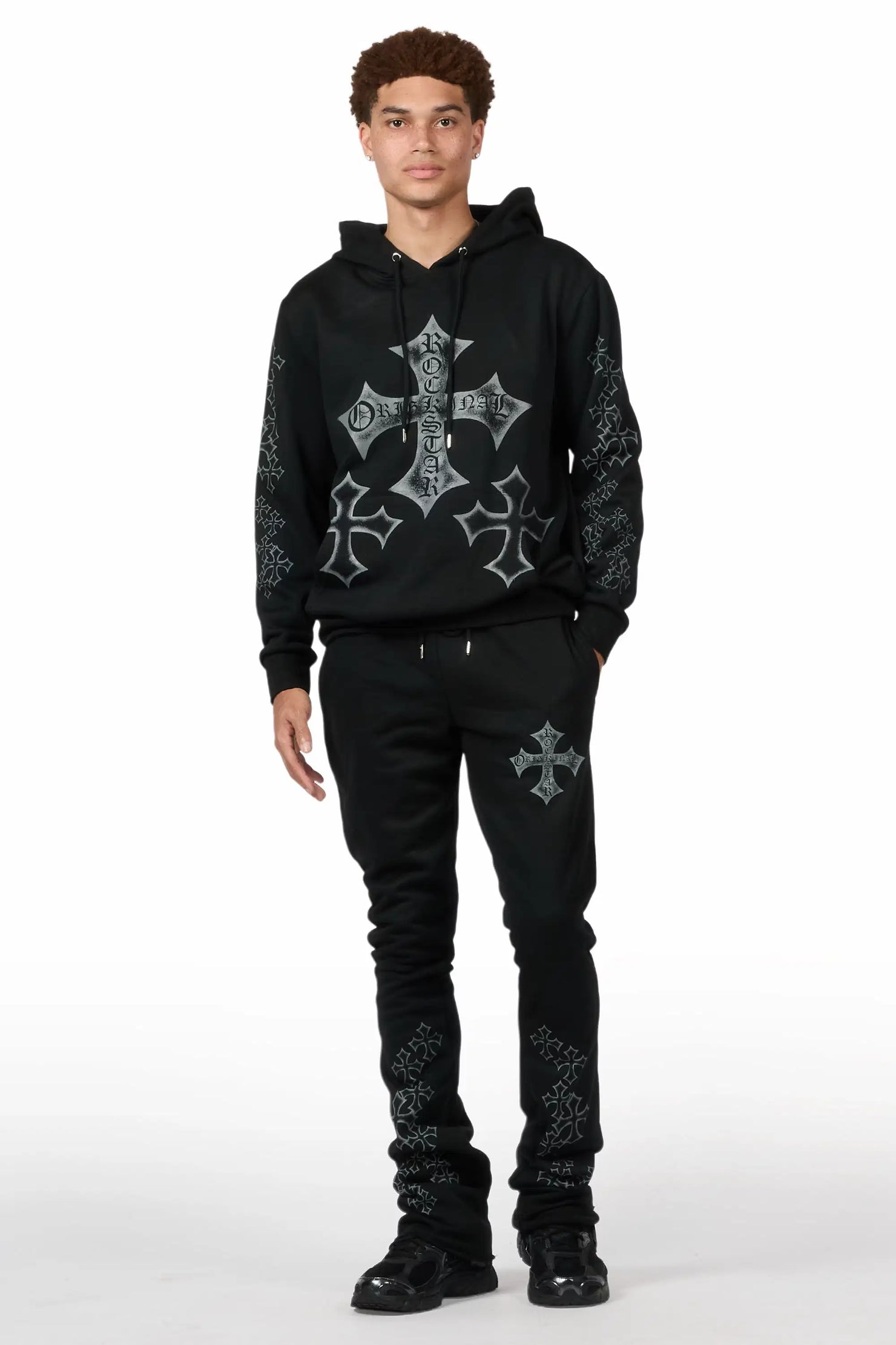 Marzion 2.0 Black/Grey Hoodie/Stacked Flare Track Set
