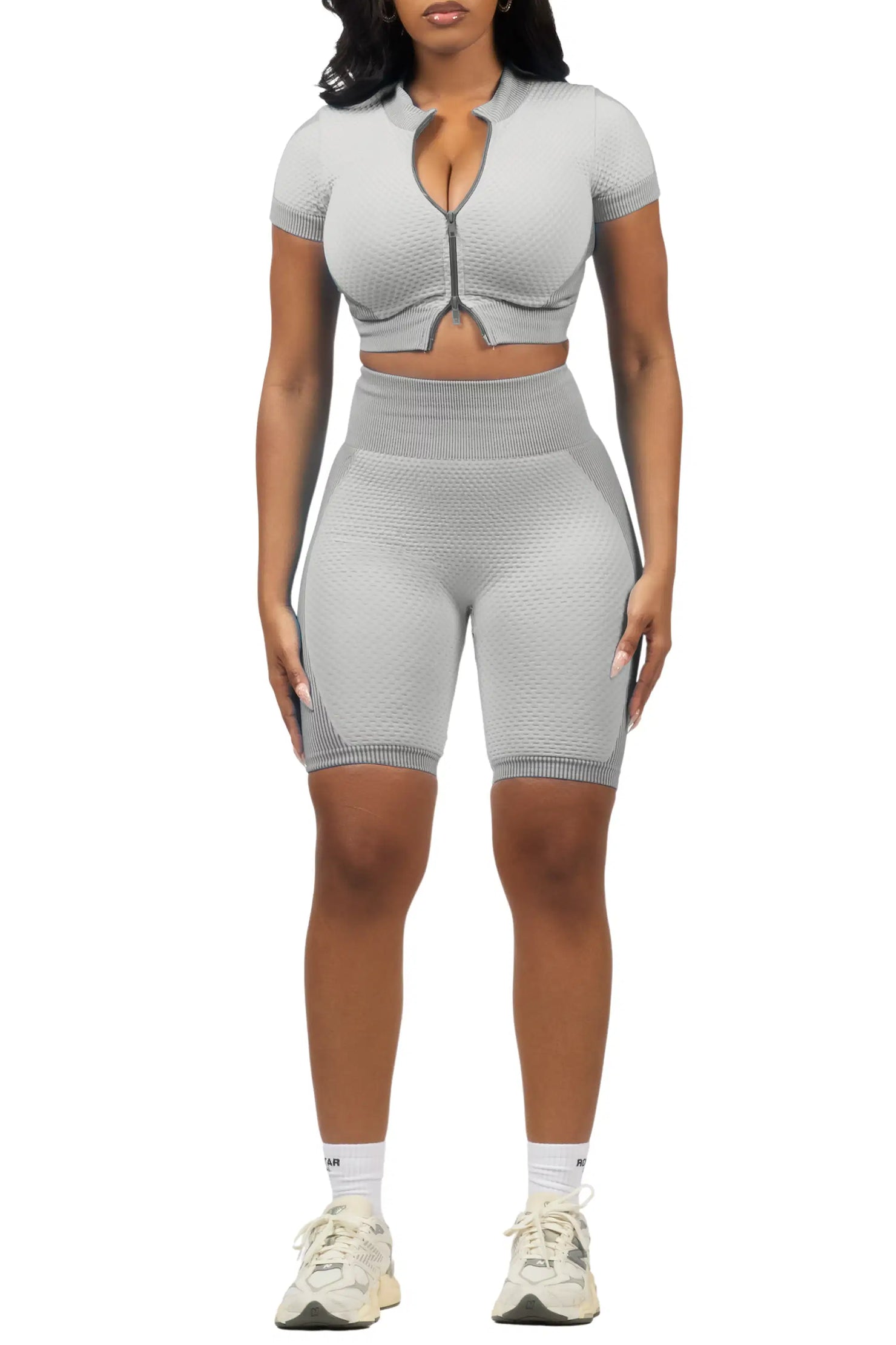 Gisselle Grey Zip Up Active Bike Short Set