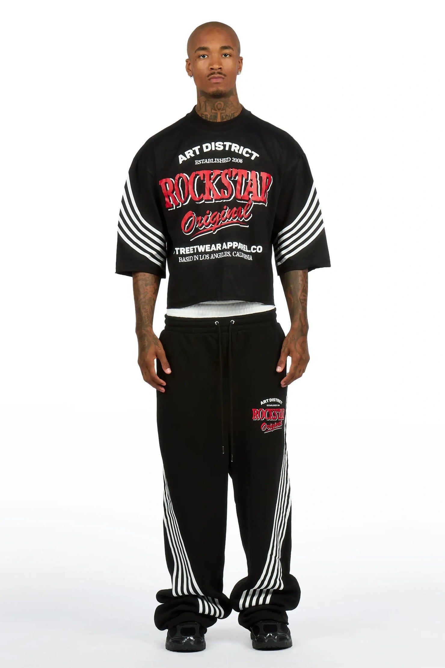 Soe Black T-Shirt/Double Waisted Relaxed Track Set