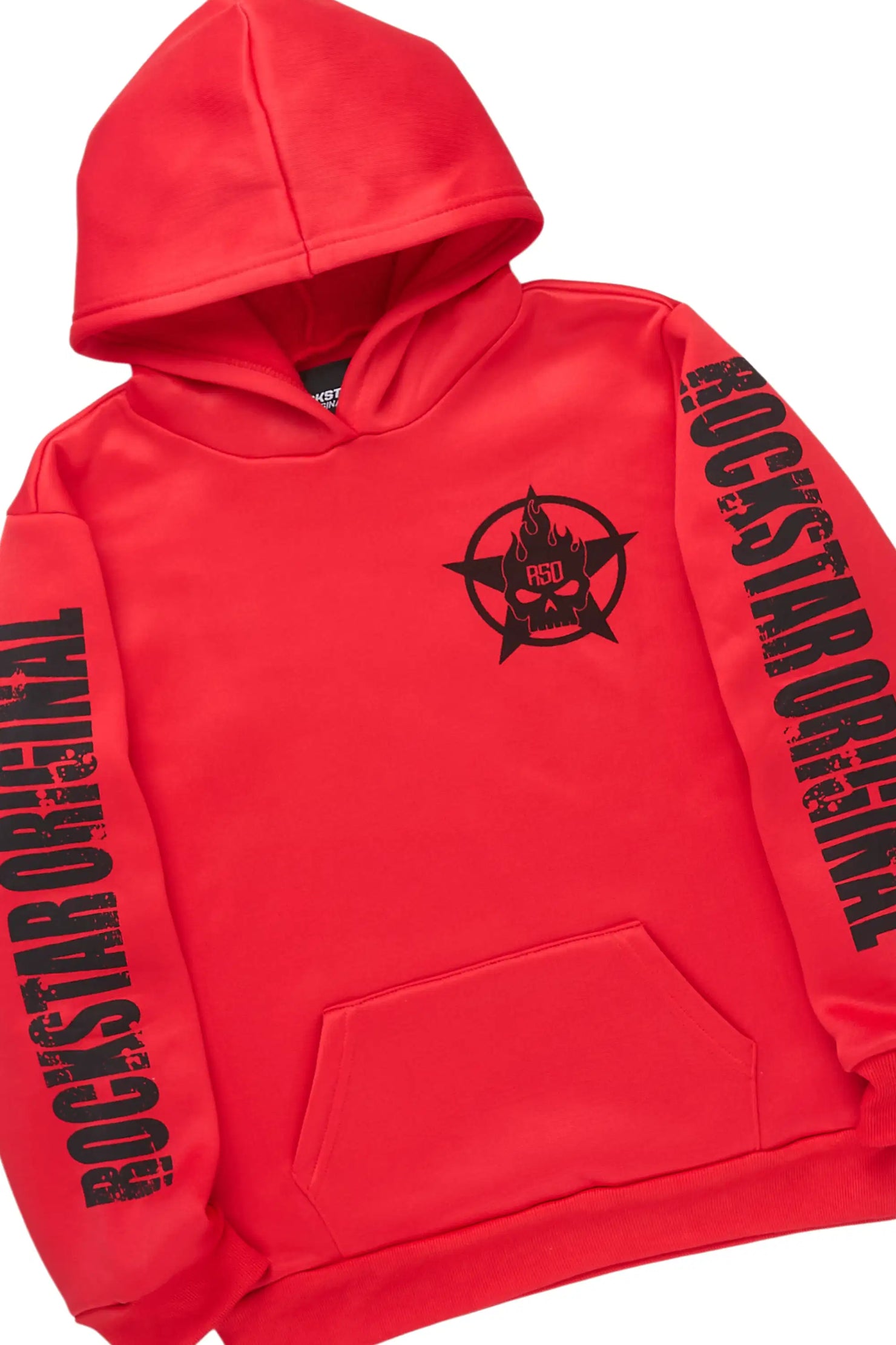 Boys Keve Red Hoodie Stacked Track Pant Set