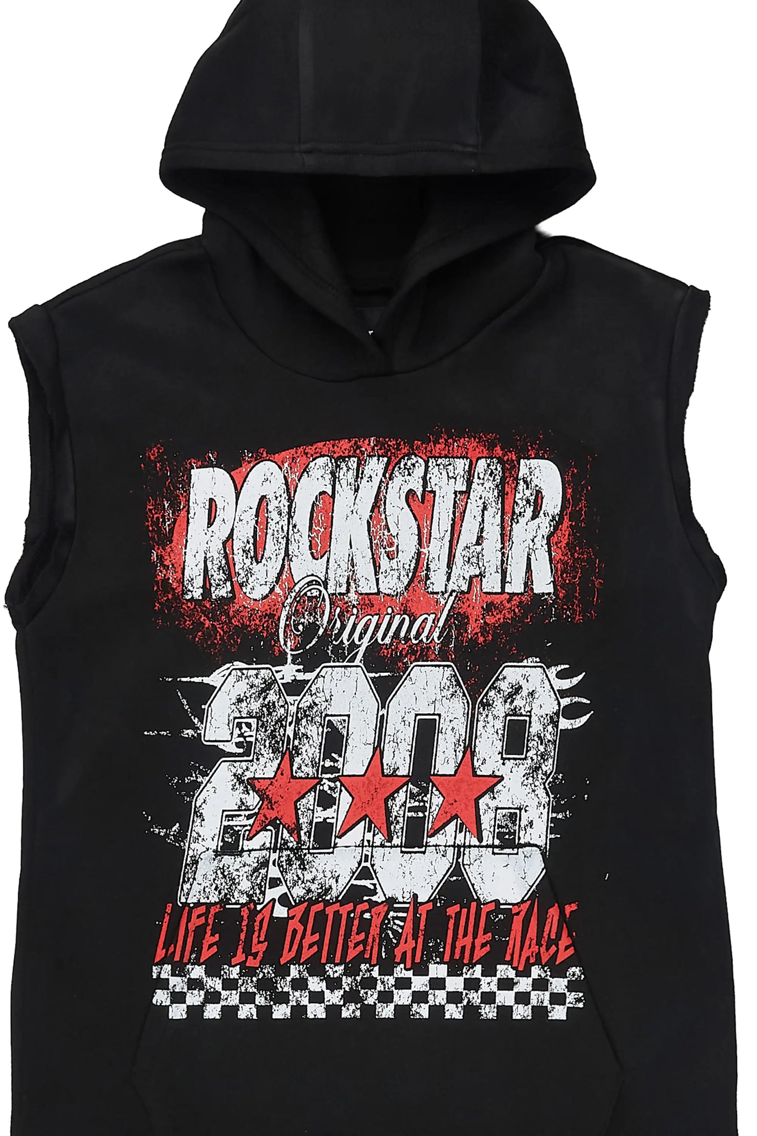 Boys Racing Grunge Black Cut Sleeve Hoodie