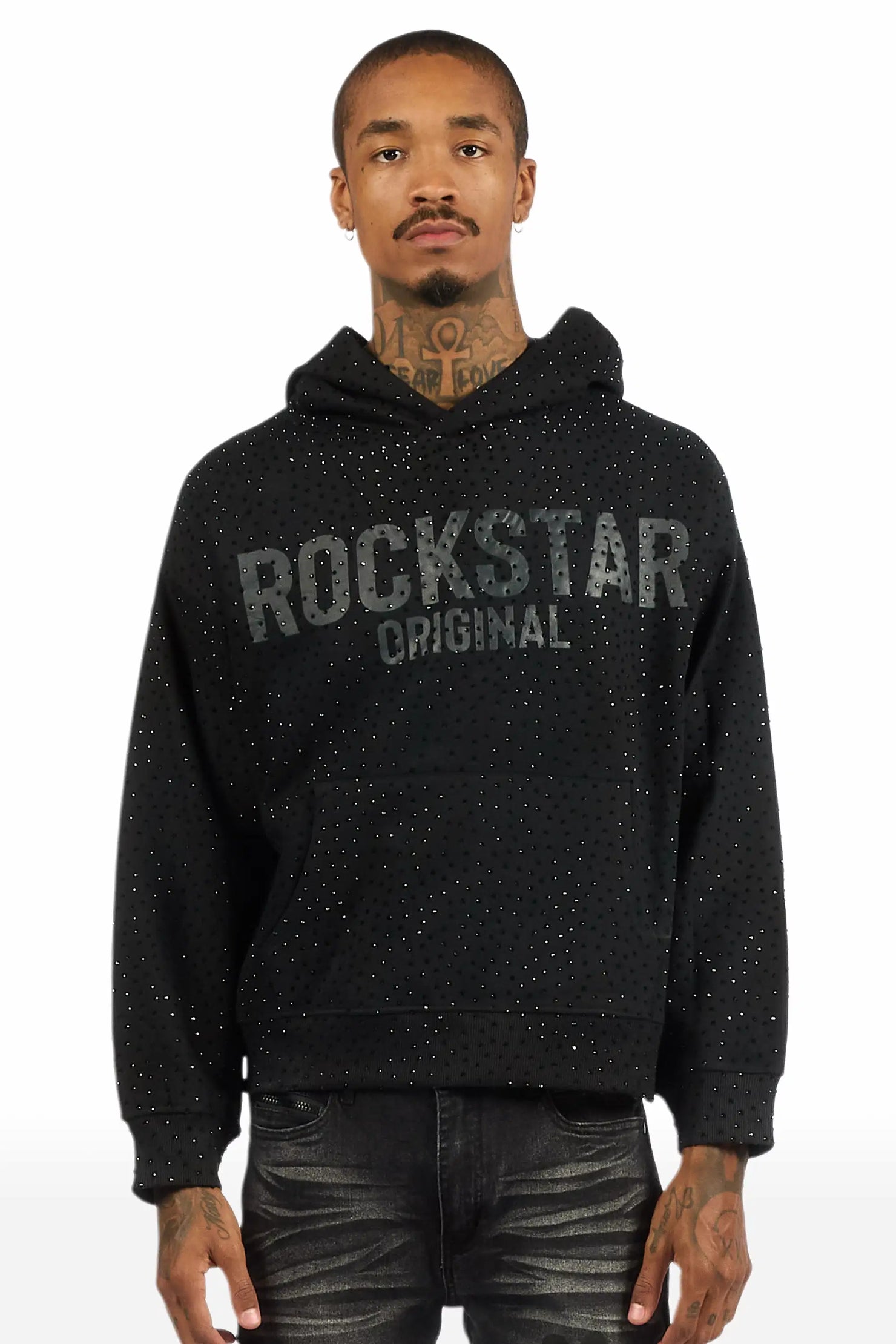Crystiq Black/Black Rhinestone Oversized Hoodie