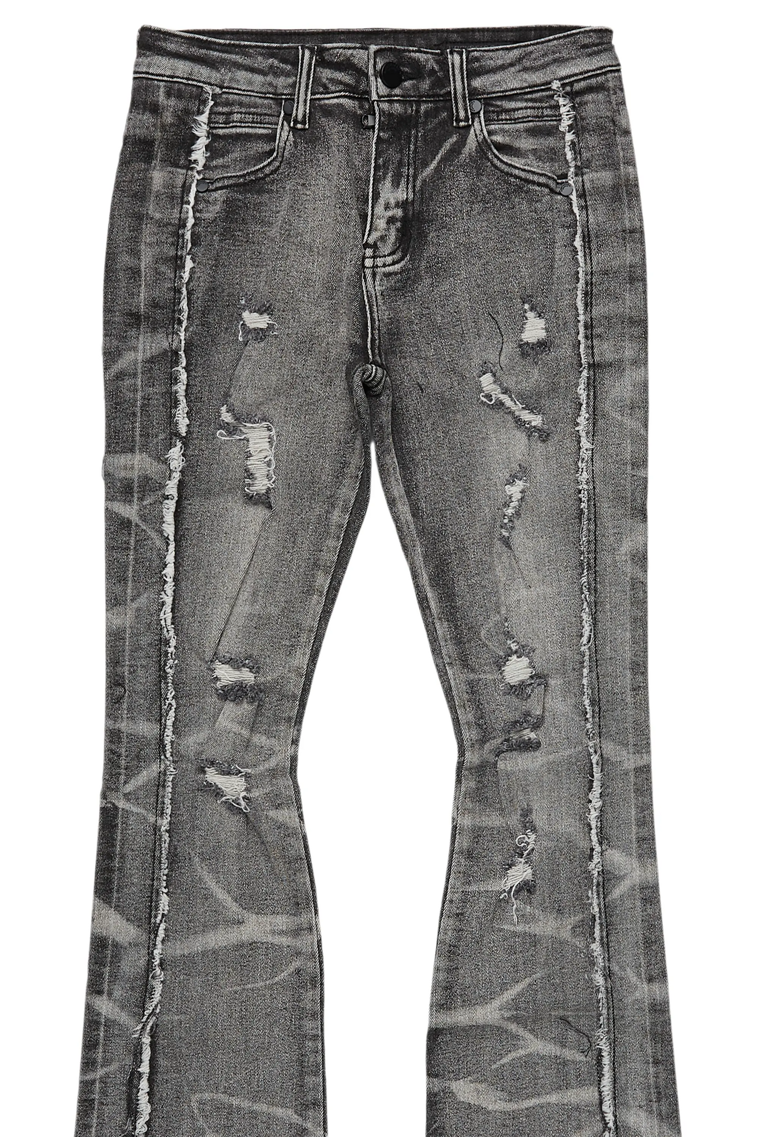 Boys Rugged Black Stacked Flare Jean