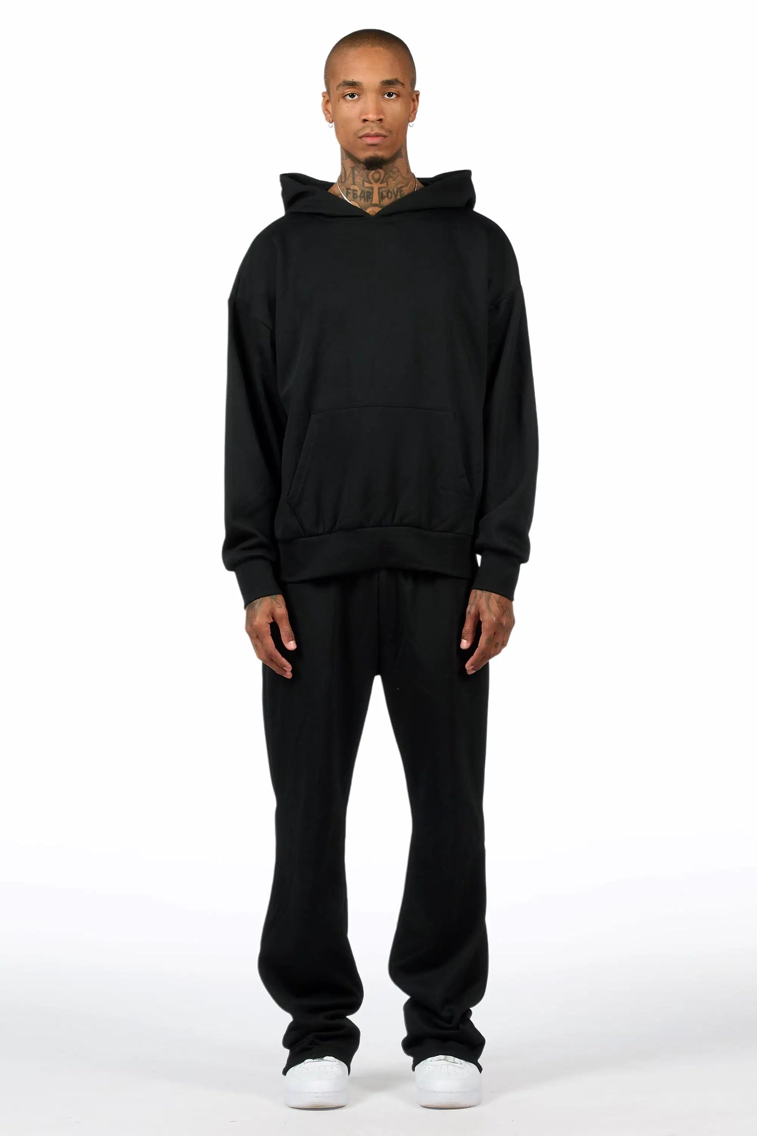 Basic Black Hoodie Relaxed Track Set