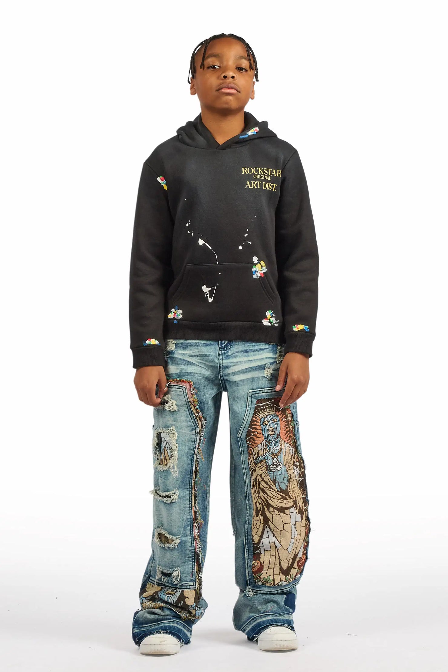 Boys Palmer Black Hoodie & Yanis Blue Baggy Jean Set