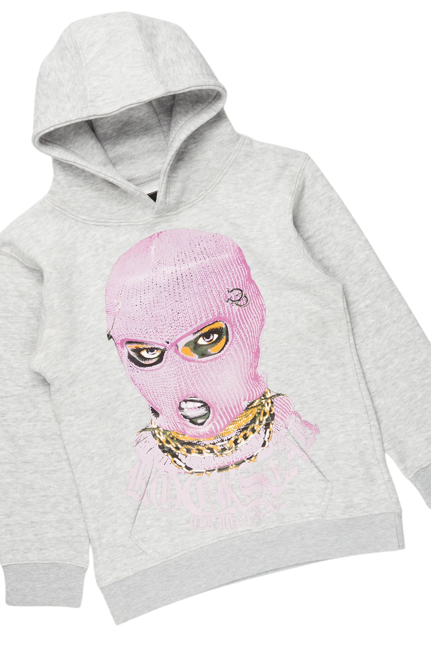 Girls Karasi Grey/Blue Hoodie/Stacked Flare Jean Set