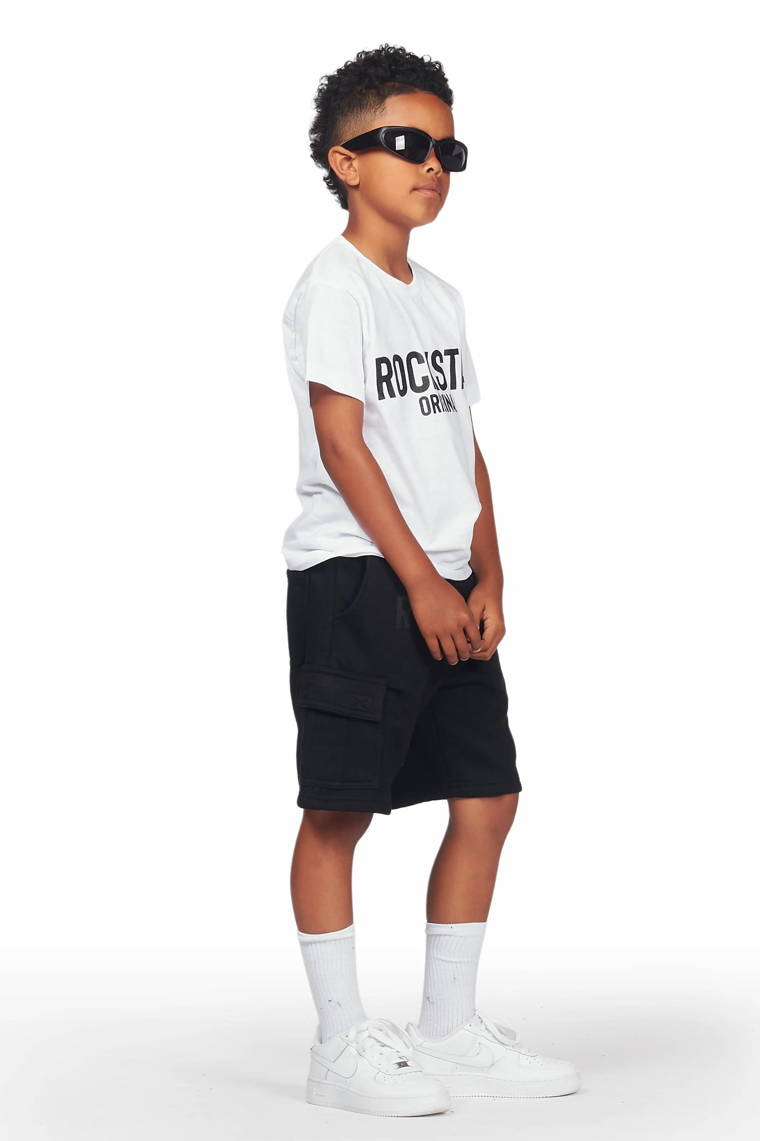 Boys Sana White/Black T-Shirt Cargo Short Set