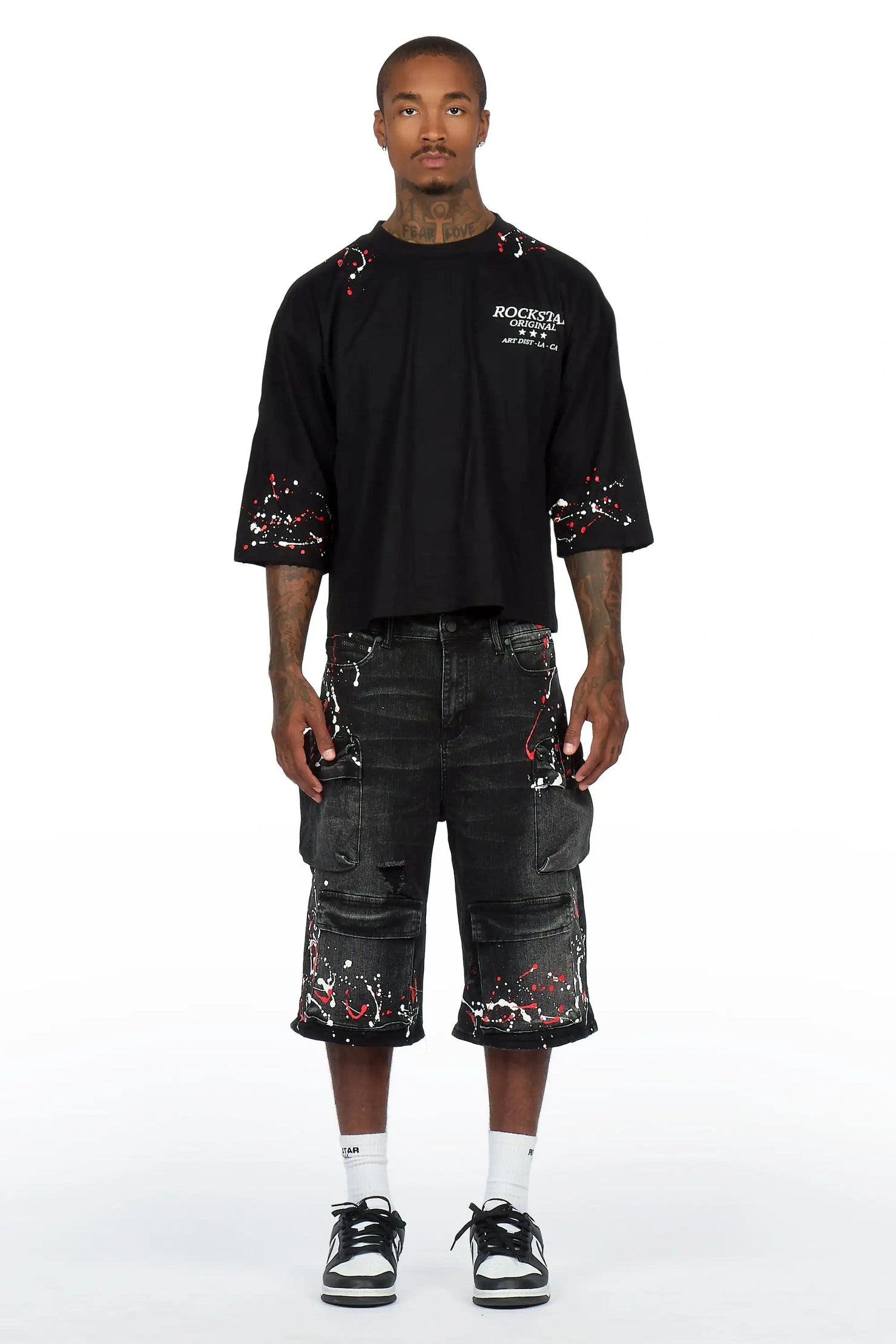 Saxon Black Graphic T-Shirt Denim Jort Set