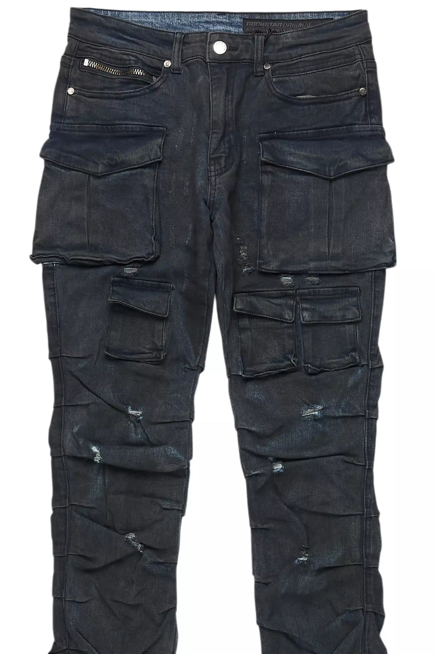 Gentry Blue Oil Wash Stacked Flare Jean