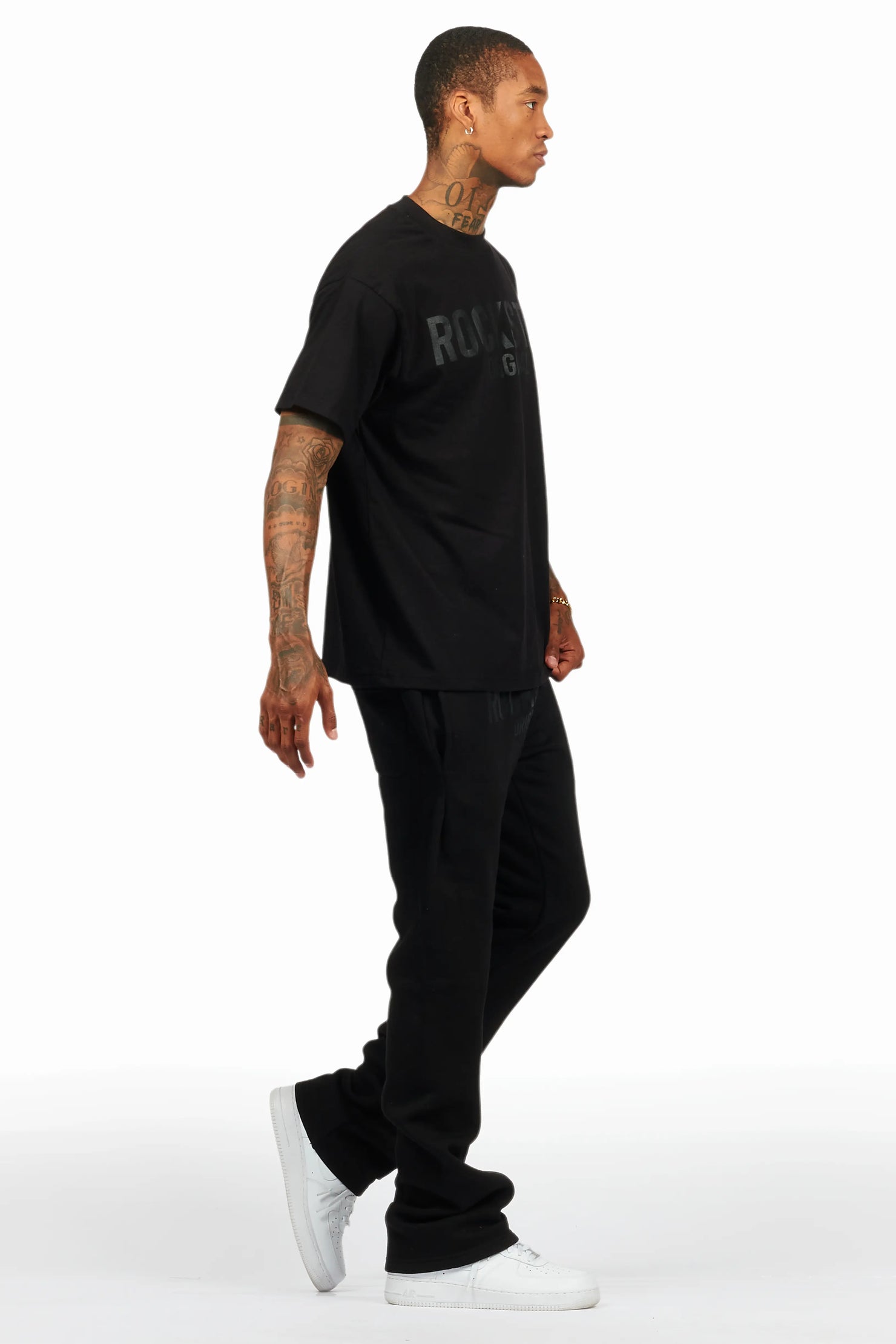 Sana Black/Black T-Shirt/Stacked Track Pant Set
