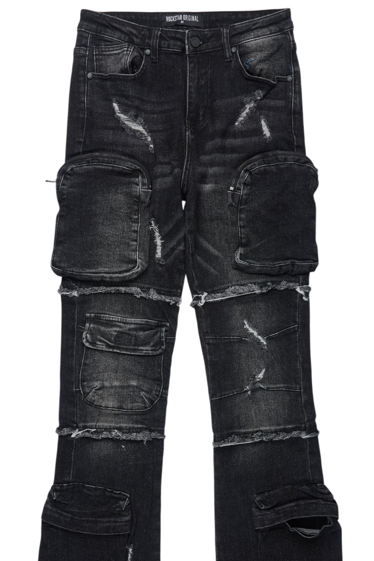 Toniesha Dark Grey Wash Stacked Flare Jean