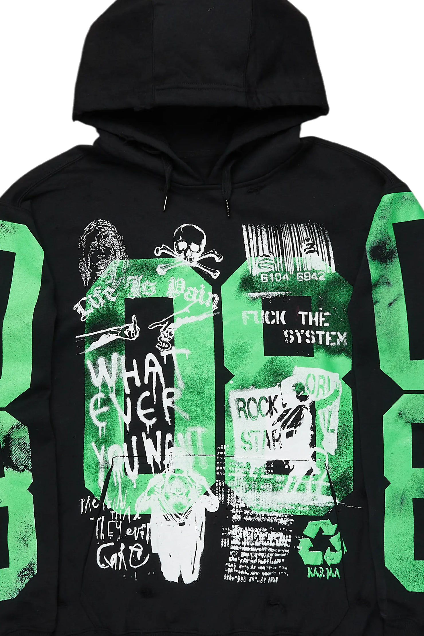 Grill Black/Green Distressed Graphic Hoodie