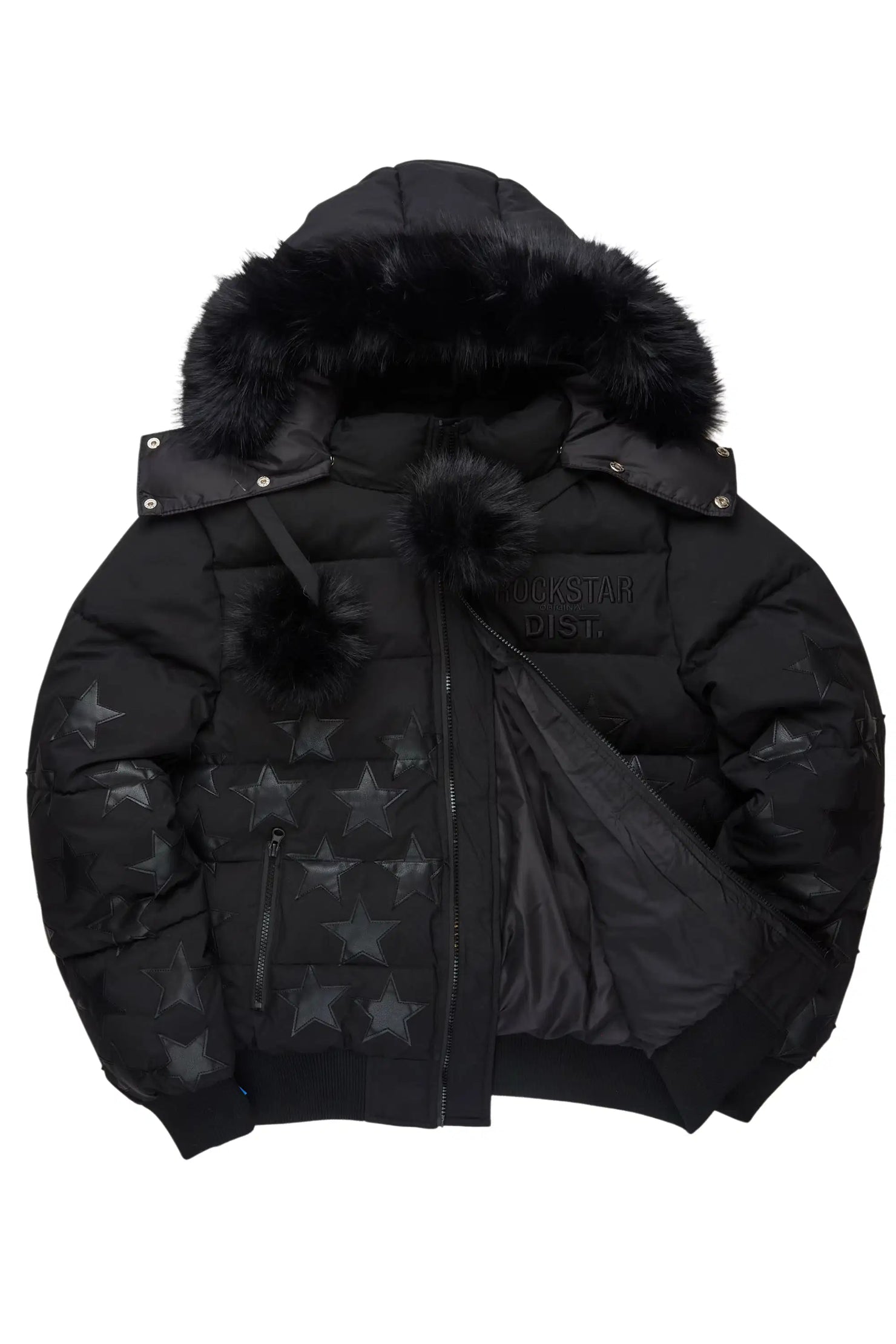 Starlena Black Puffer Jacket With Fur Hood