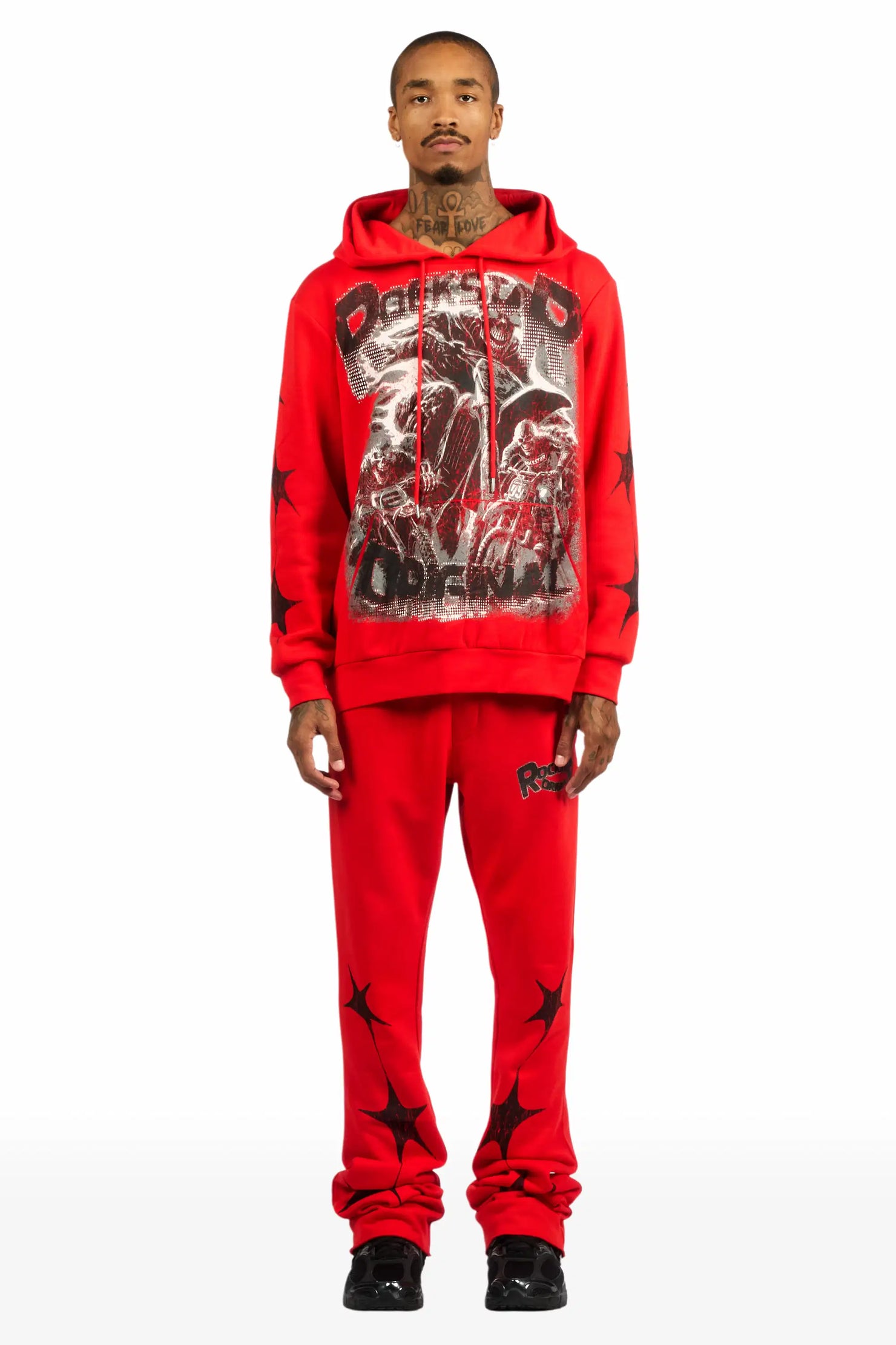 Trezno Red Hoodie/Stacked Pant Track Set